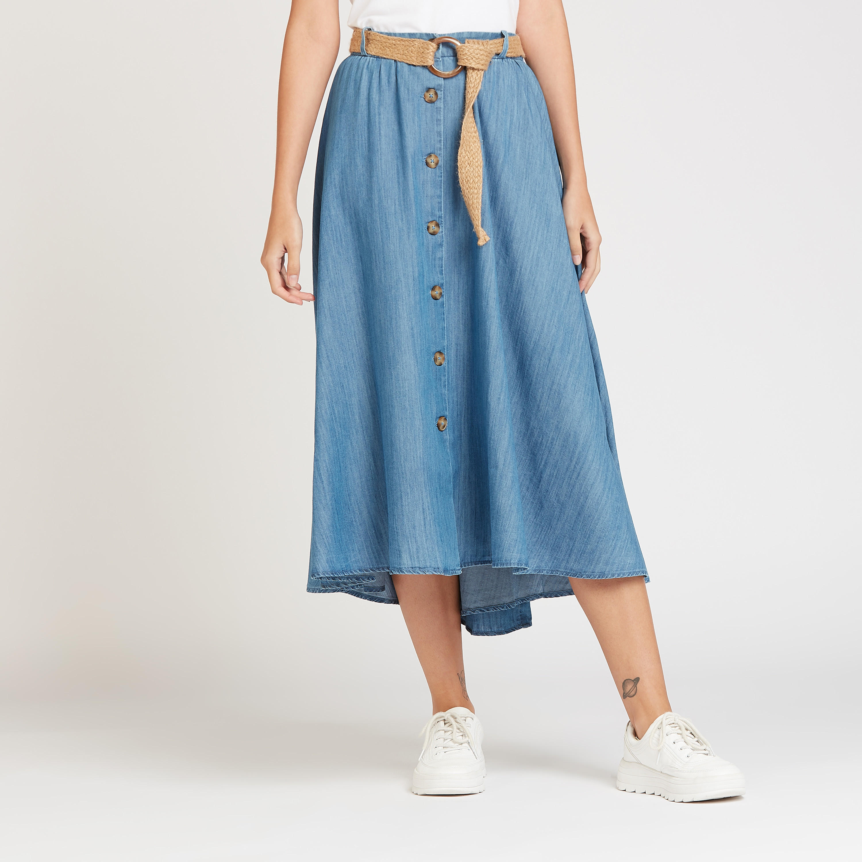 تنورة إيه لاين ميدي دنيم بحزام من لي كوبر-women-clothing-bottoms-skirts-image-1