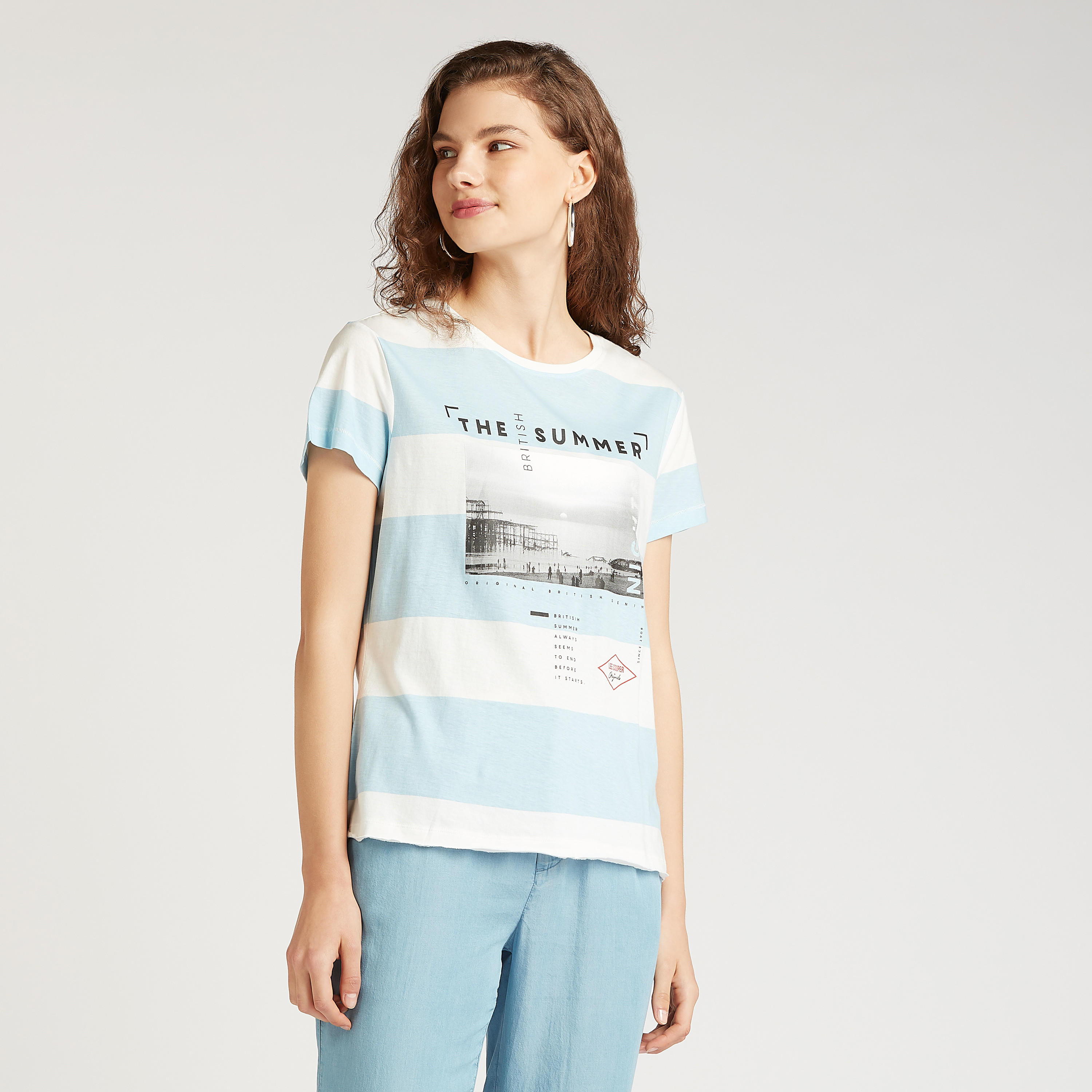 تيشيرت بقصة سليم بياقة ضيقة وأكمام قصيرة من لي كوبر-women-clothing-tshirts-image-3