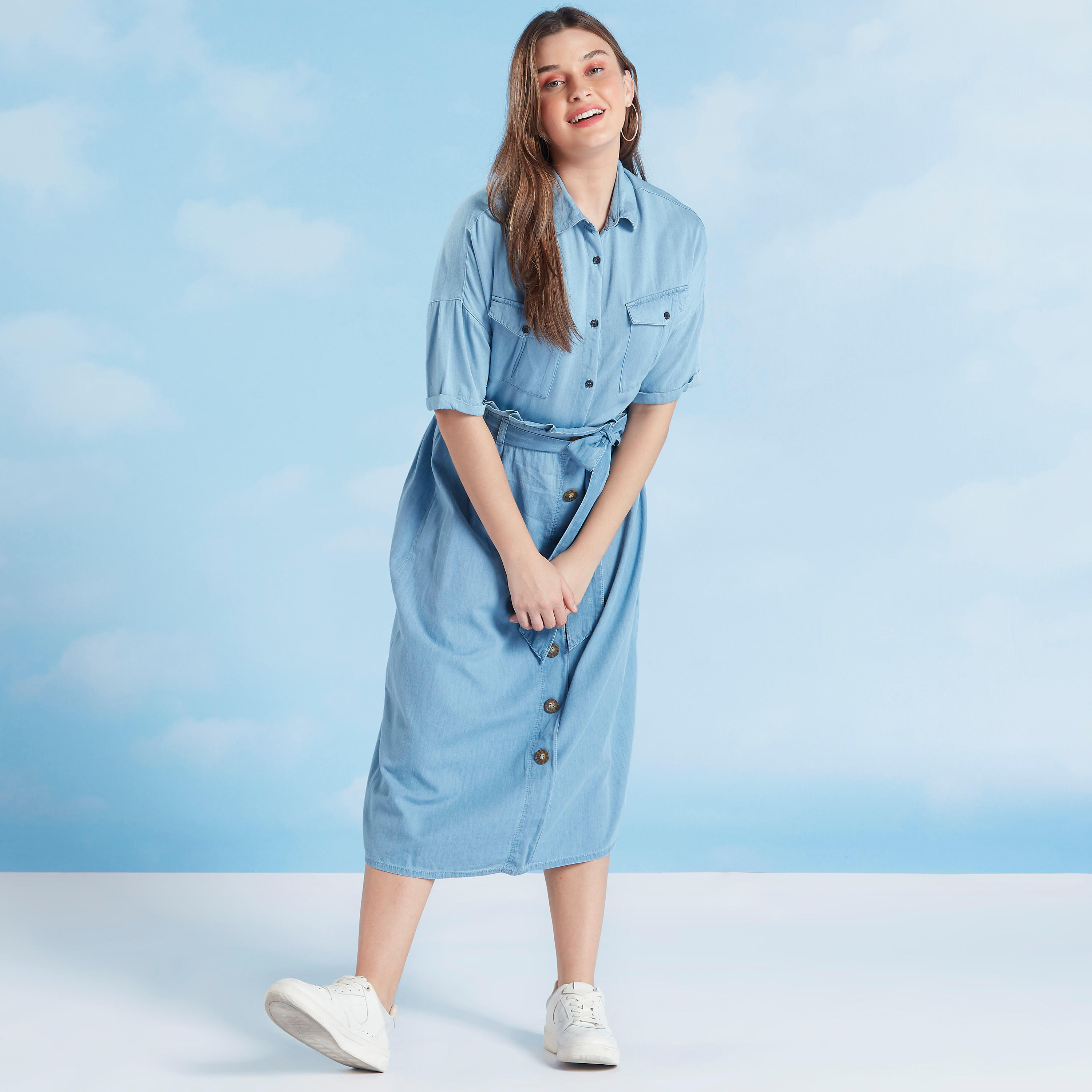 قميص سادة بأكمام 3/4 وتفاصيل طيّة من لي كوبر-women-clothing-shirtsandblouses-shirts-image-2