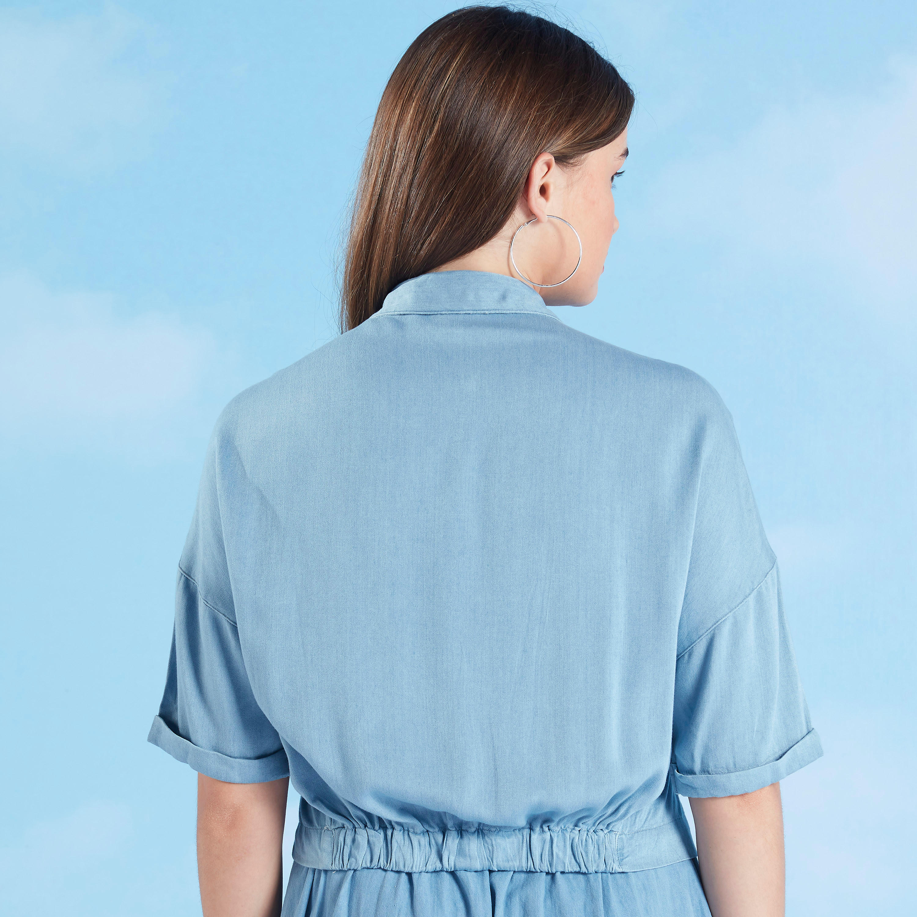 قميص سادة بأكمام 3/4 وتفاصيل طيّة من لي كوبر-women-clothing-shirtsandblouses-shirts-image-4