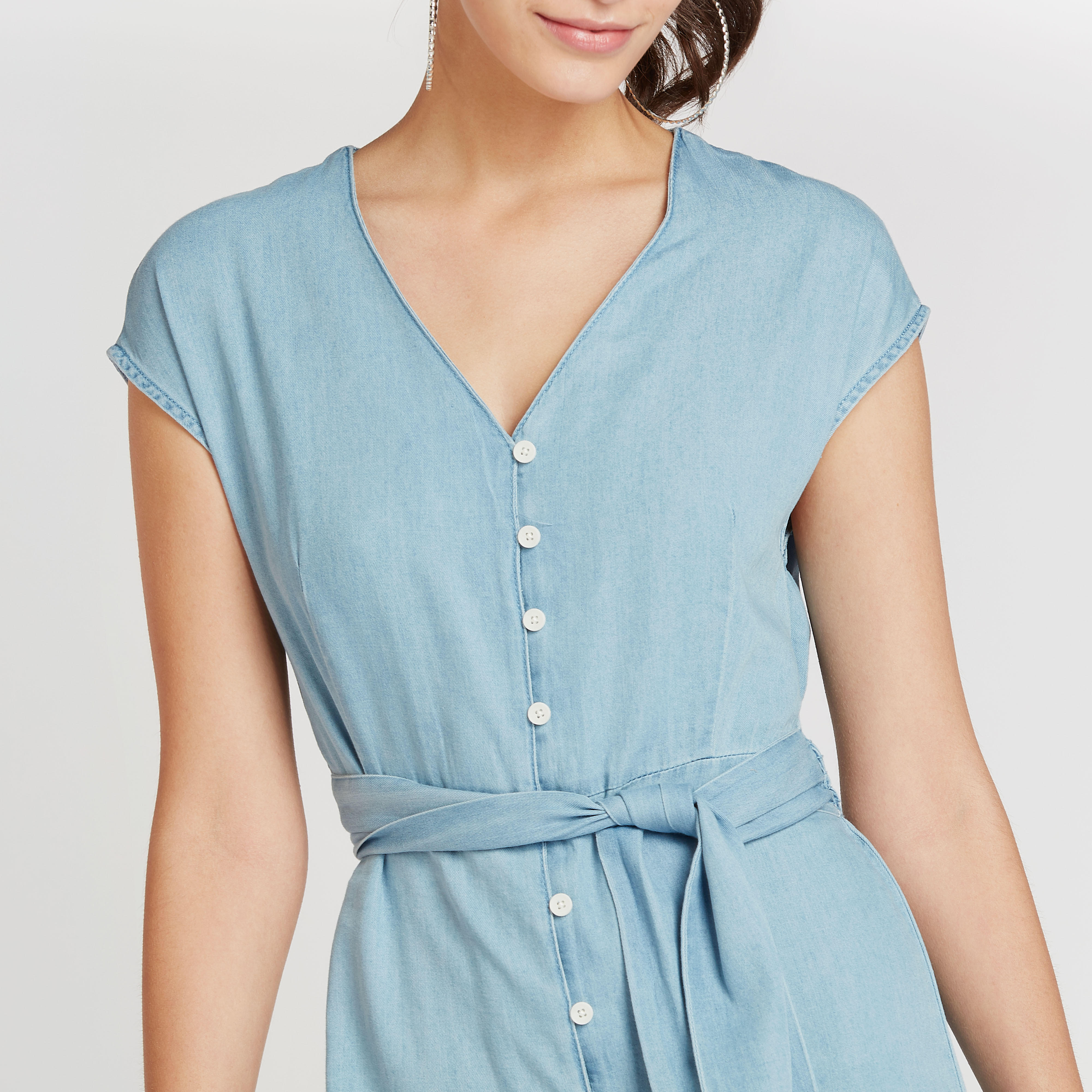 فستان إيه لاين ميدي سادة بأكمام كاب و أربطة من لي كوبر-women-clothing-dresses-image-5