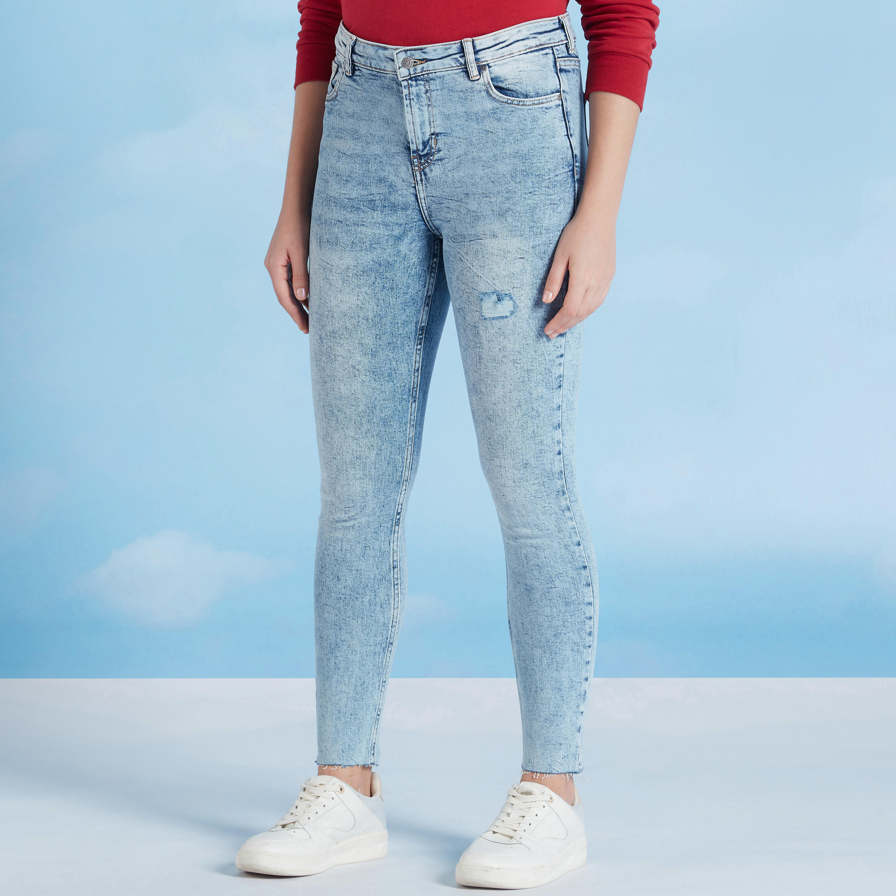 بنطلون جينز دنيم مضلع سكيني فيت بزر إغلاق من لي كوبر-women-clothing-bottoms-jeans-image-1