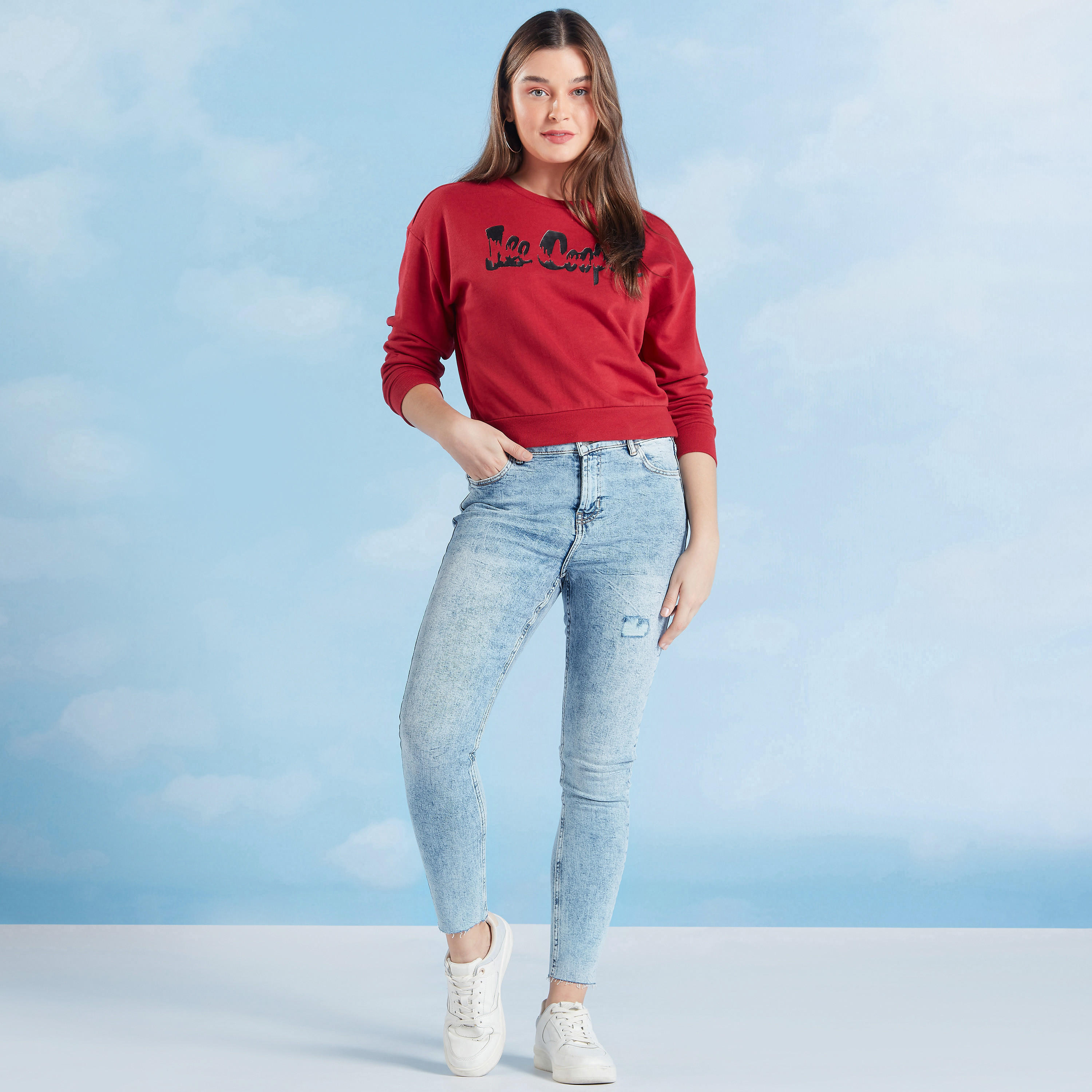 بنطلون جينز دنيم مضلع سكيني فيت بزر إغلاق من لي كوبر-women-clothing-bottoms-jeans-image-2