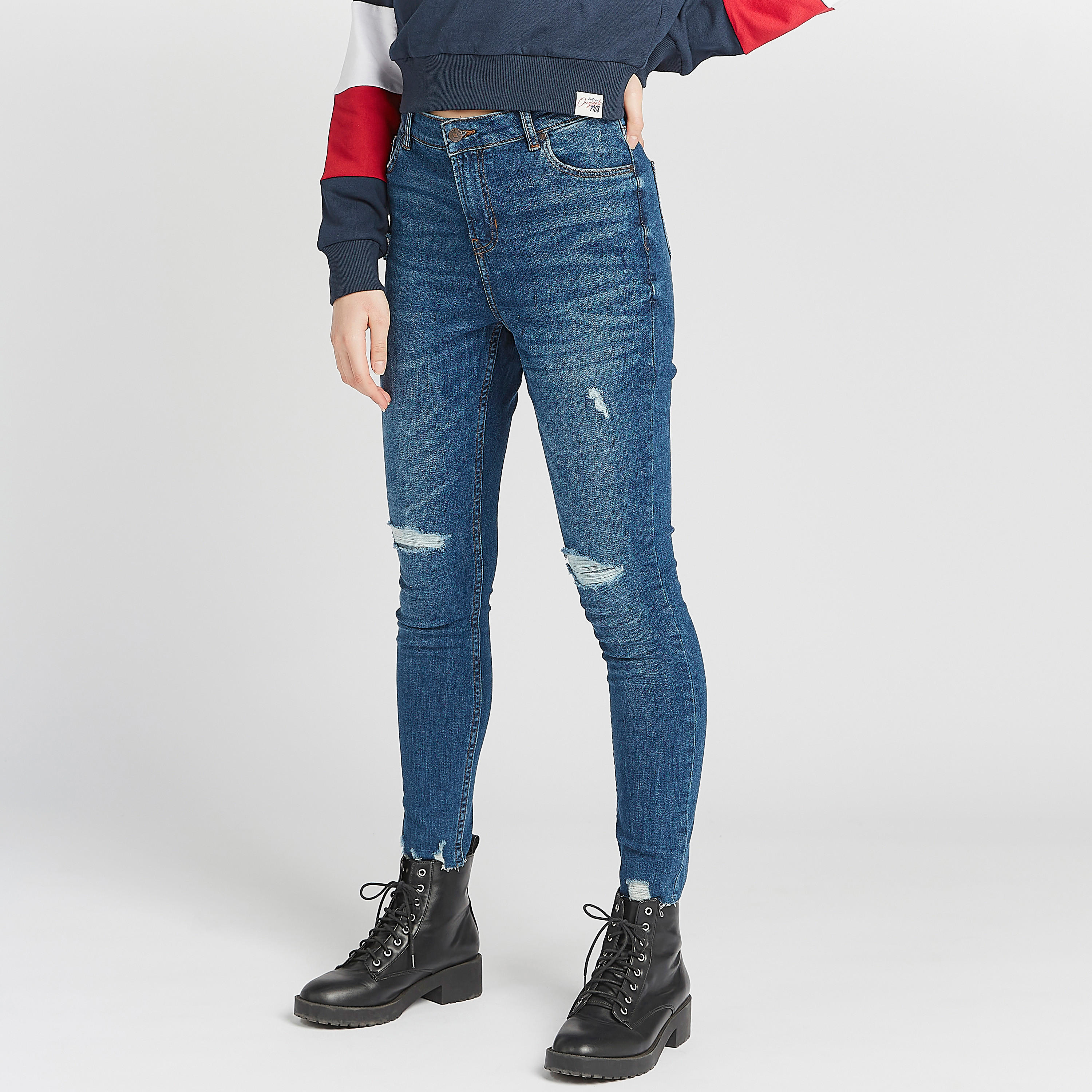 بنطلون جينز دنيم مضلع سكيني فيت بزر إغلاق من لي كوبر-women-clothing-bottoms-jeans-image-1