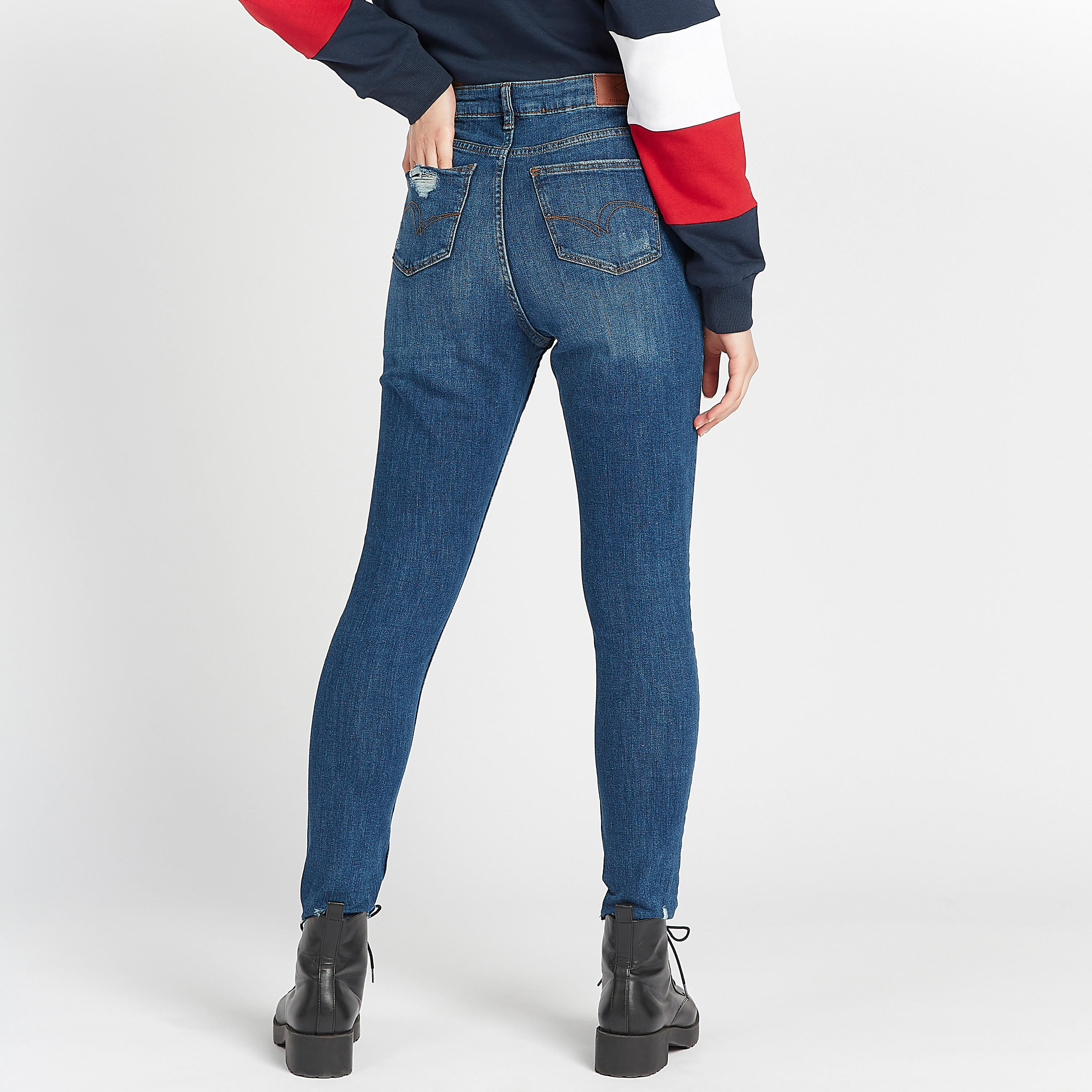 بنطلون جينز دنيم مضلع سكيني فيت بزر إغلاق من لي كوبر-women-clothing-bottoms-jeans-image-4
