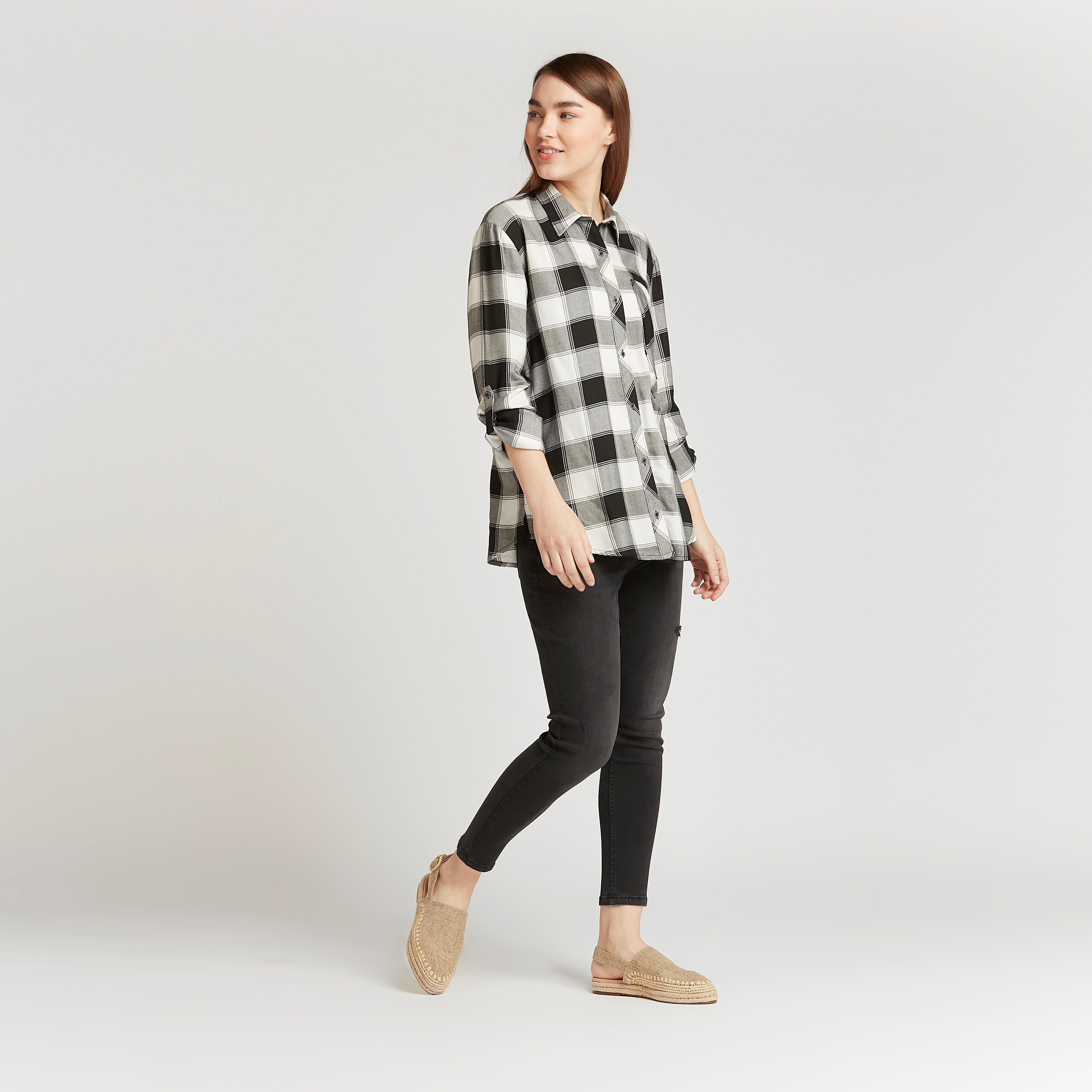 Lee Cooper Checked Shirt with Long Sleeves and Flap Pockets-women-clothing-shirtsandblouses-shirts-image-2