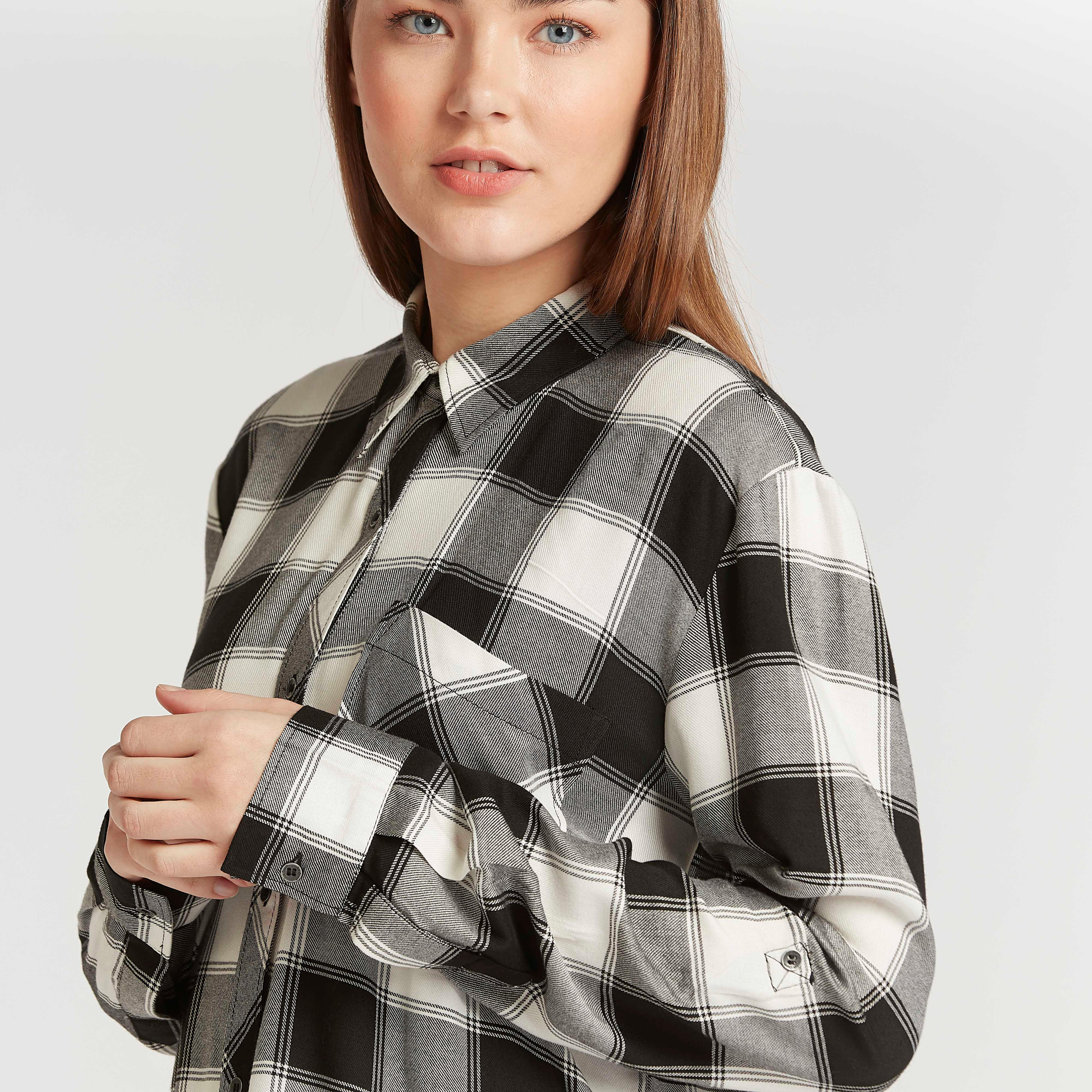 Lee Cooper Checked Shirt with Long Sleeves and Flap Pockets-women-clothing-shirtsandblouses-shirts-image-3