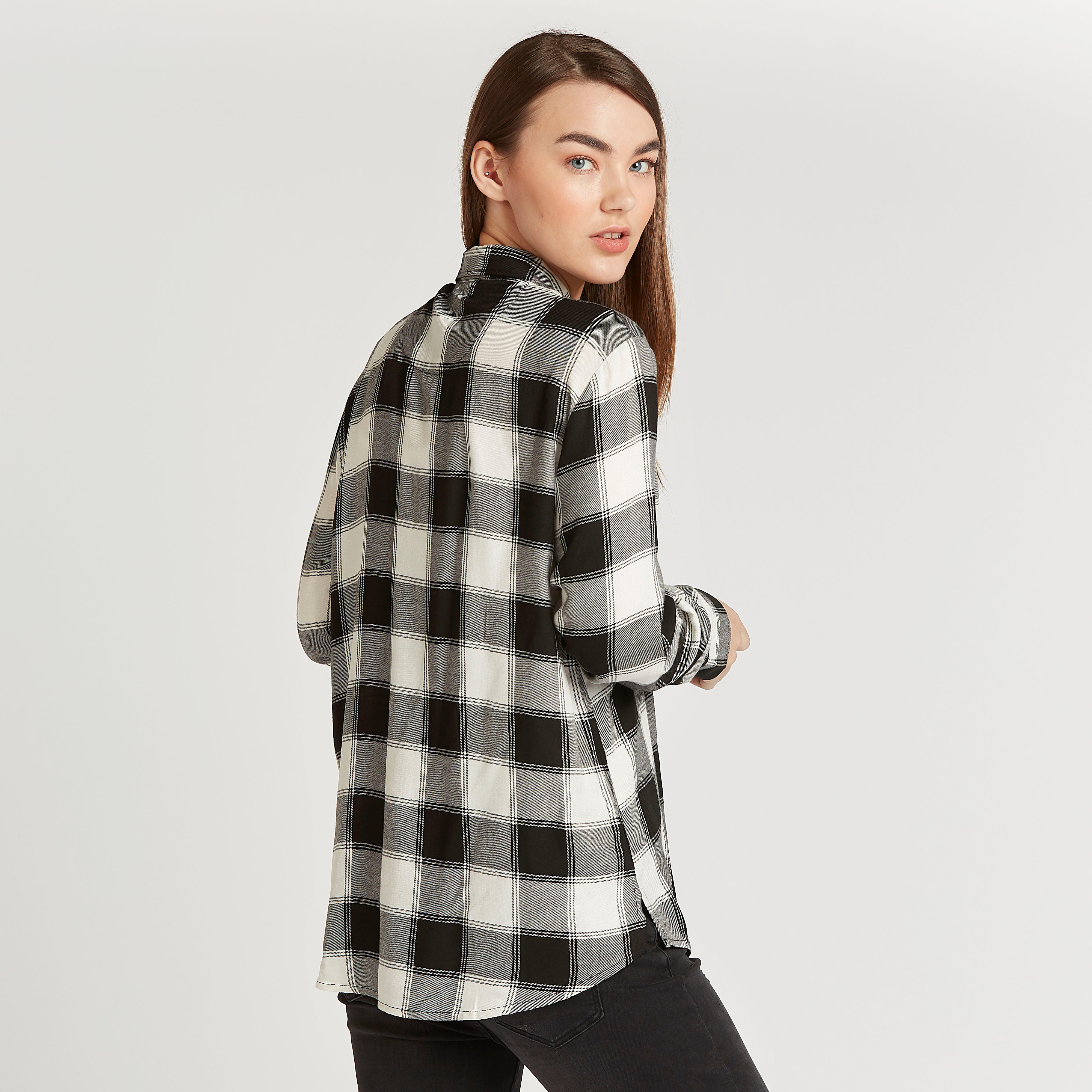 Lee Cooper Checked Shirt with Long Sleeves and Flap Pockets-women-clothing-shirtsandblouses-shirts-image-4