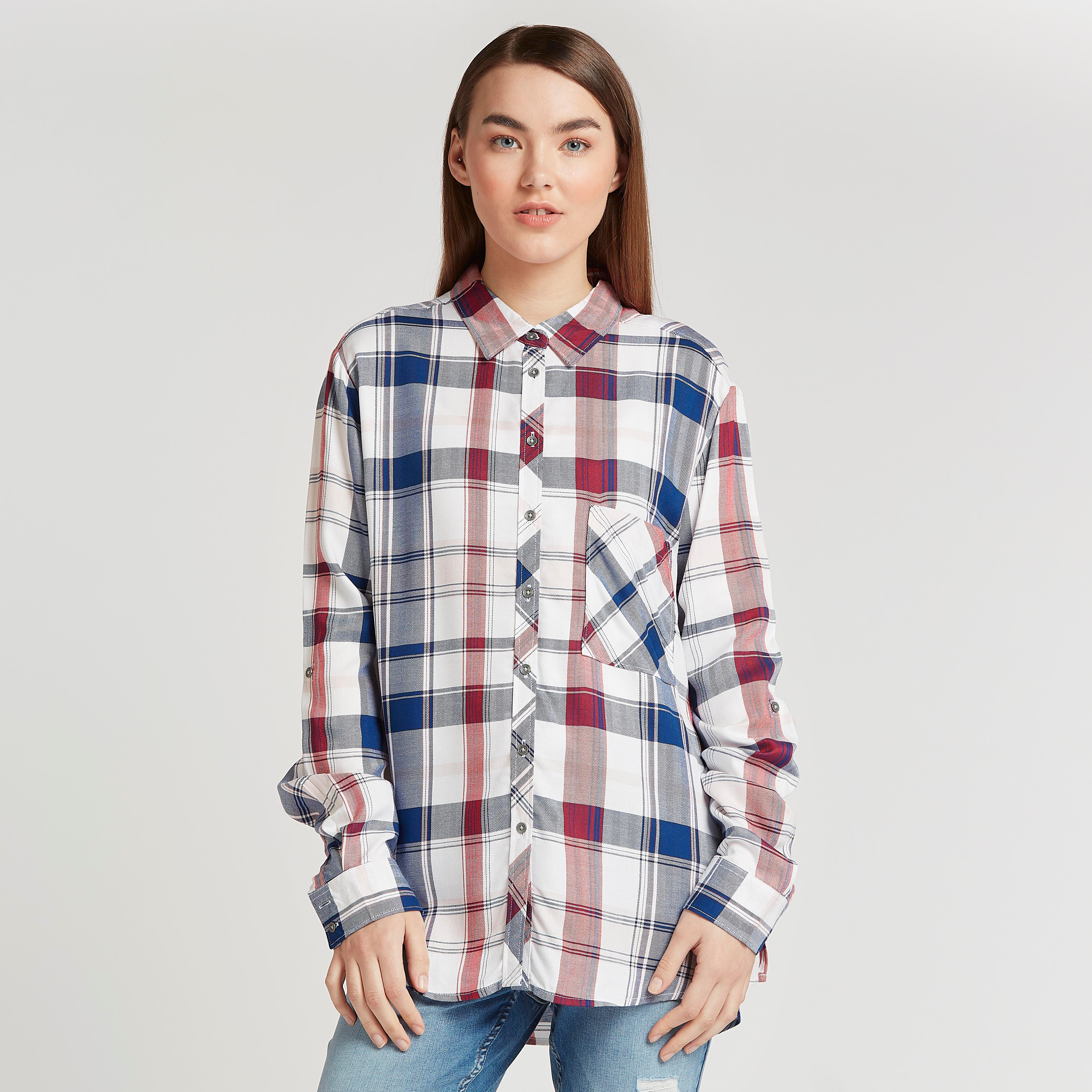 قميص كاروهات بأكمام طويلة وجيب على الصدر من لي كوبر-women-clothing-shirtsandblouses-shirts-image-1