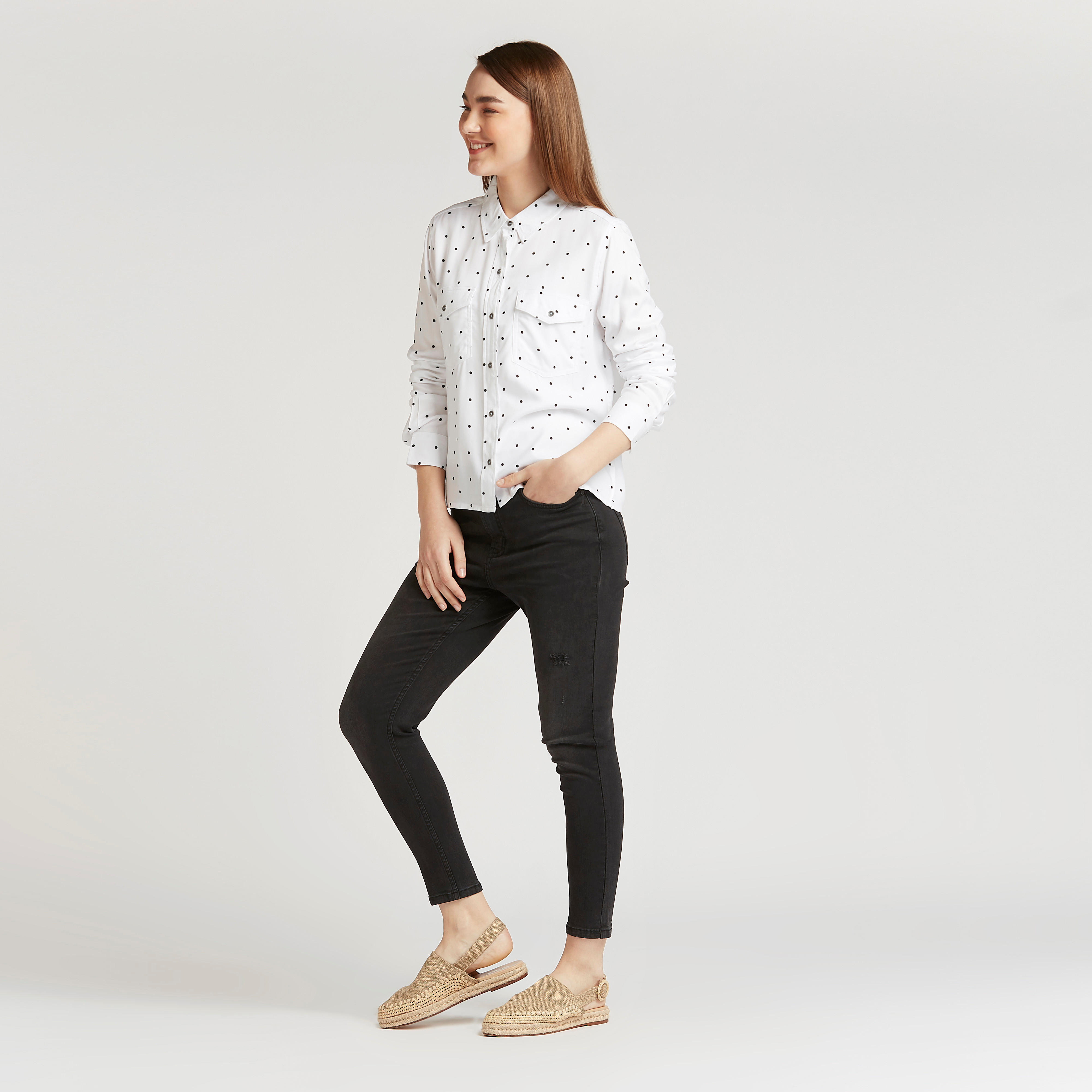 Scatter Print Shirt with Long Sleeves and Flap Pockets-women-clothing-shirtsandblouses-shirts-image-2