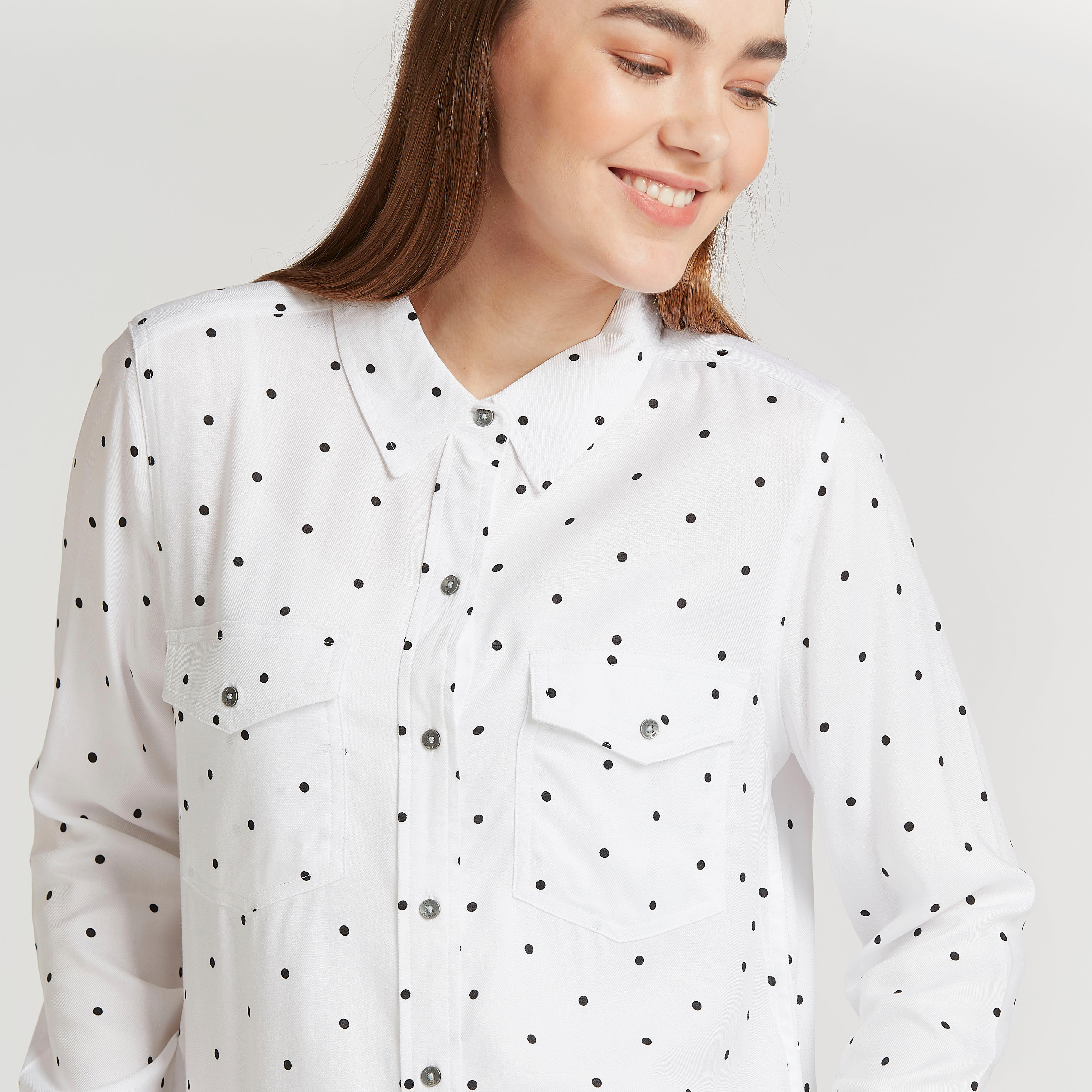 Scatter Print Shirt with Long Sleeves and Flap Pockets-women-clothing-shirtsandblouses-shirts-image-3