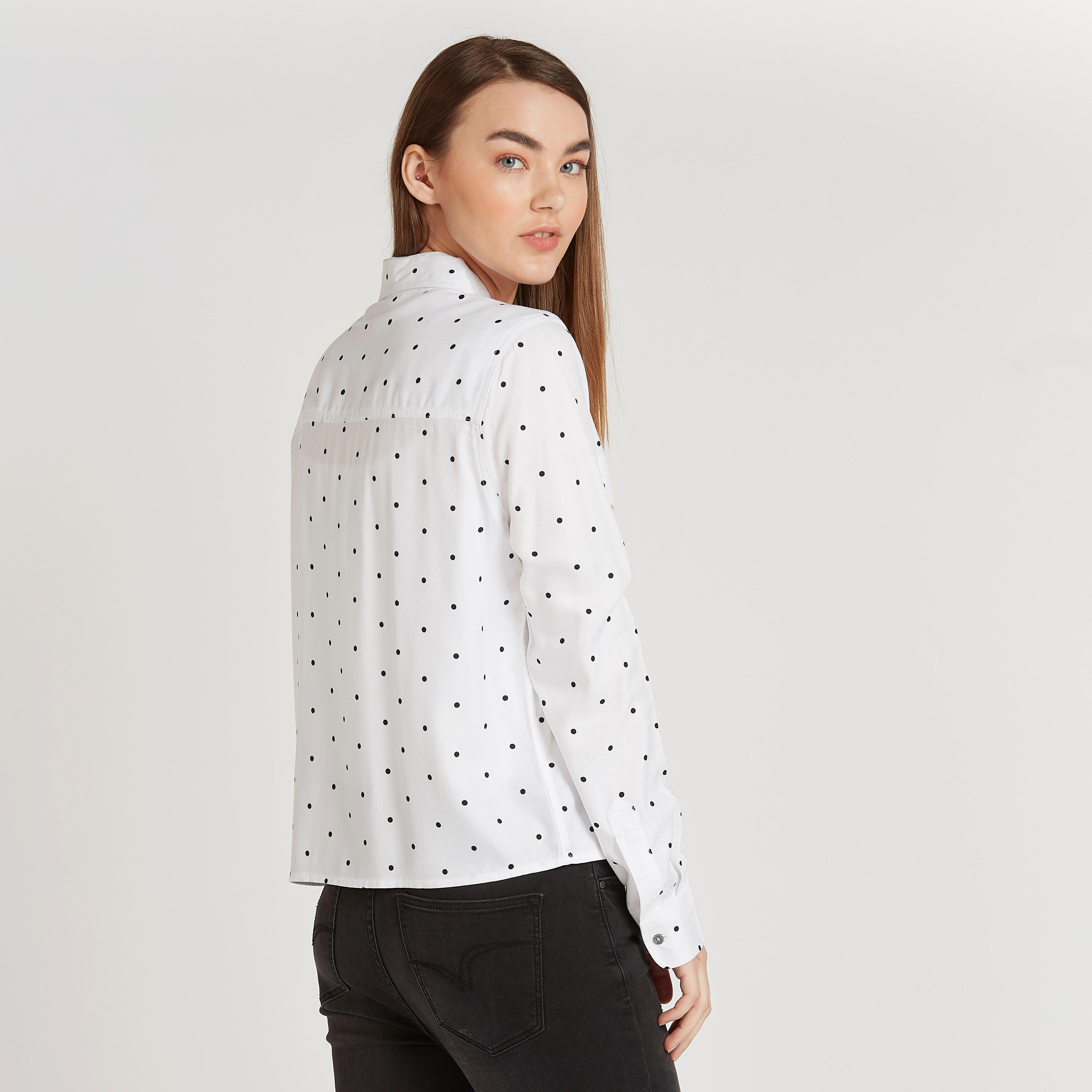 Scatter Print Shirt with Long Sleeves and Flap Pockets-women-clothing-shirtsandblouses-shirts-image-4