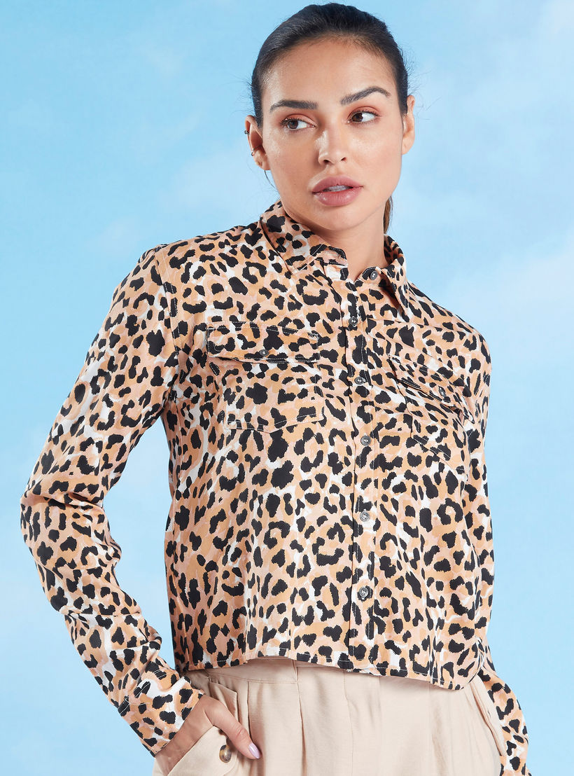 قميص بأكمام طويلة وجيوب بطيّة وطبعات حيوانات من لي كوبر-women-clothing-shirtsandblouses-shirts-image-1