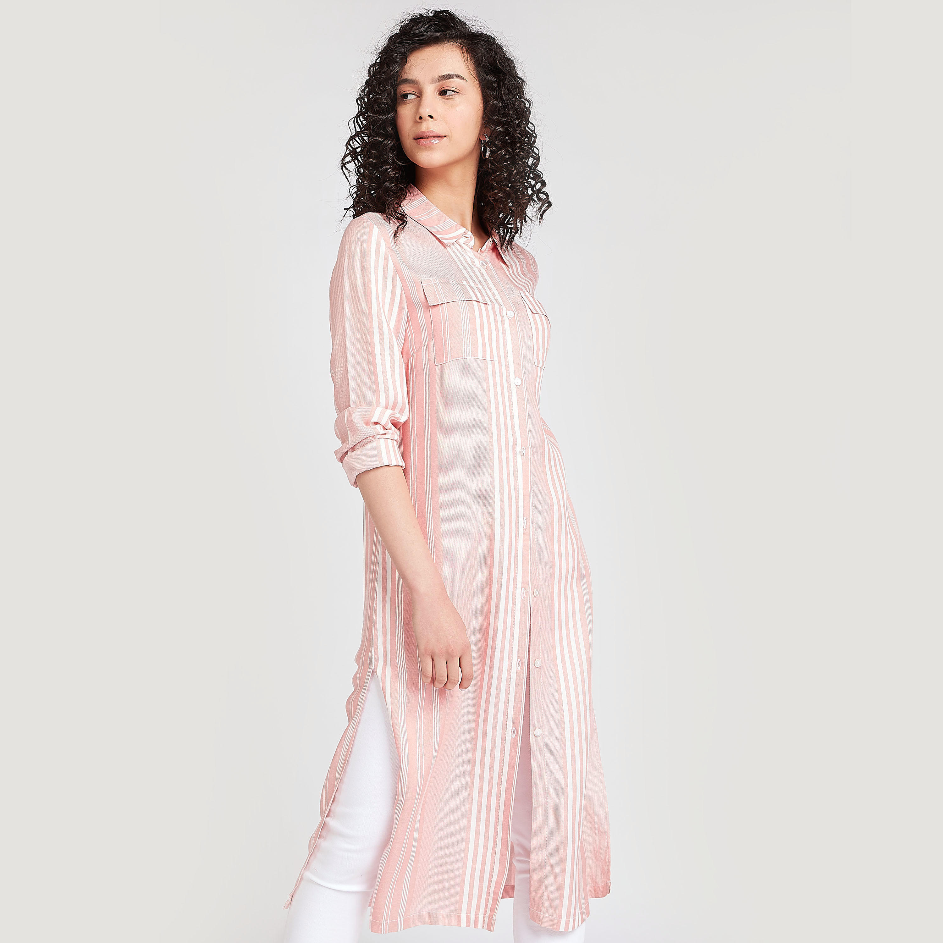 Lee Cooper Striped Longline Shirt with Long Sleeves-women-clothing-shirtsandblouses-blouses-image-1