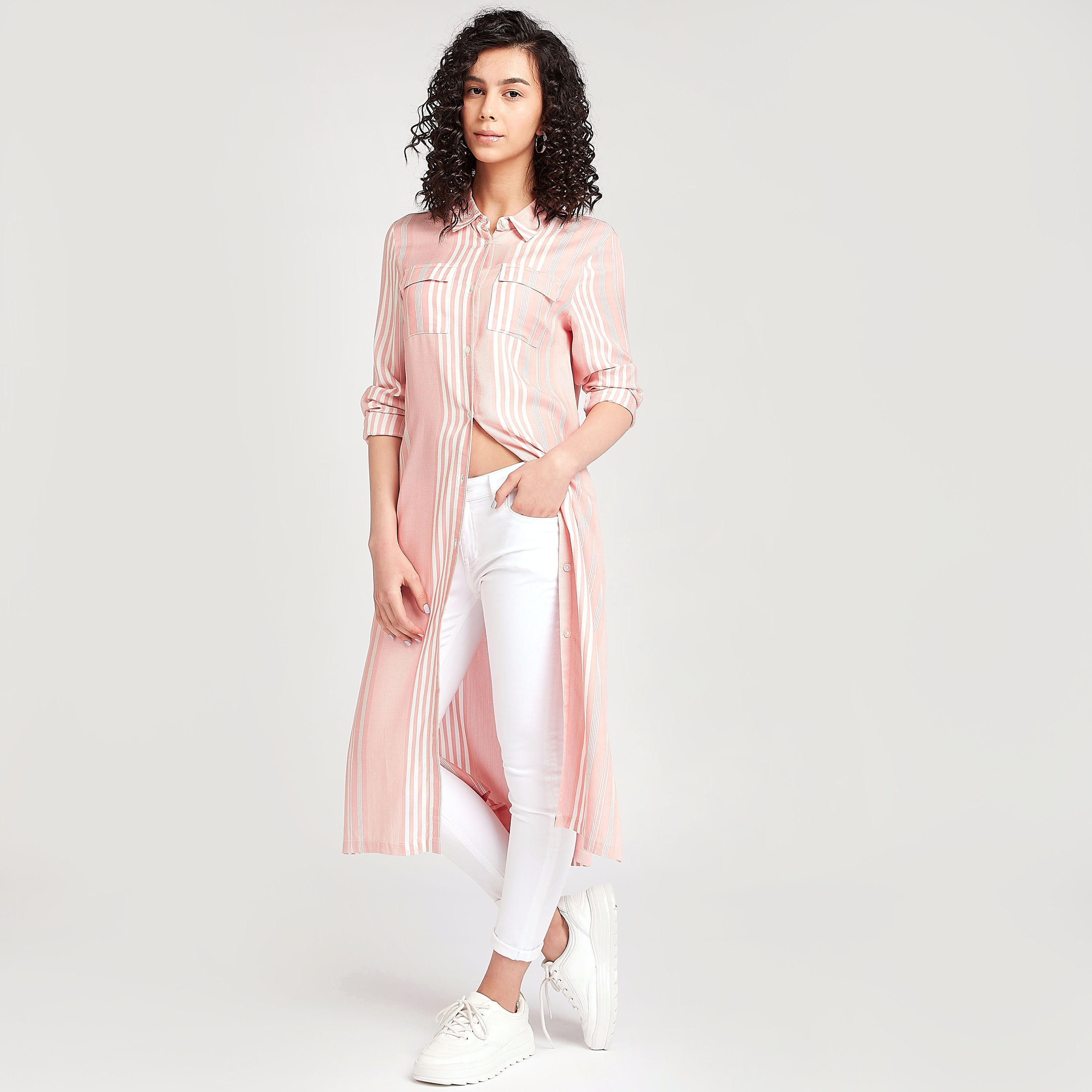 Lee Cooper Striped Longline Shirt with Long Sleeves-women-clothing-shirtsandblouses-blouses-image-2