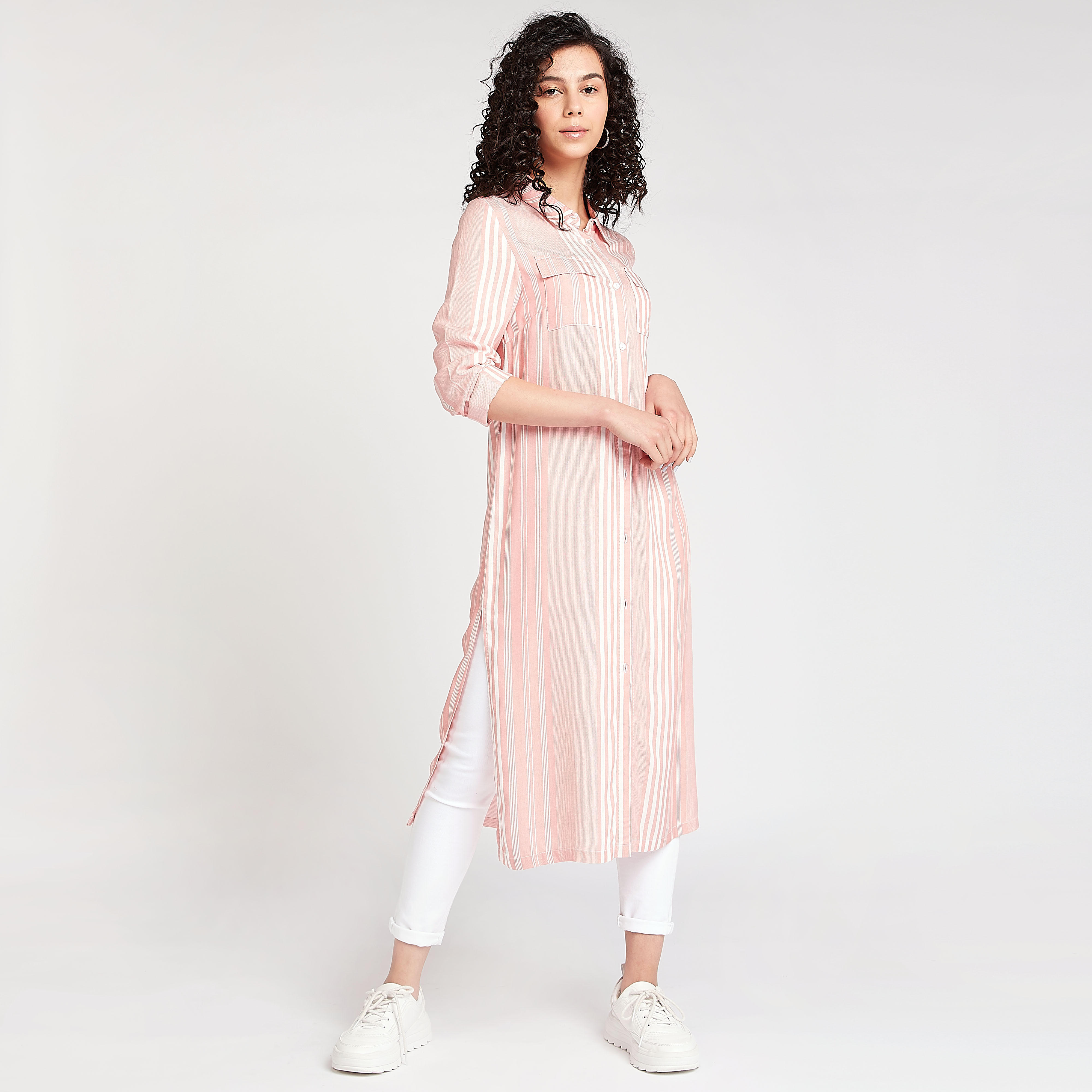 Lee Cooper Striped Longline Shirt with Long Sleeves-women-clothing-shirtsandblouses-blouses-image-5