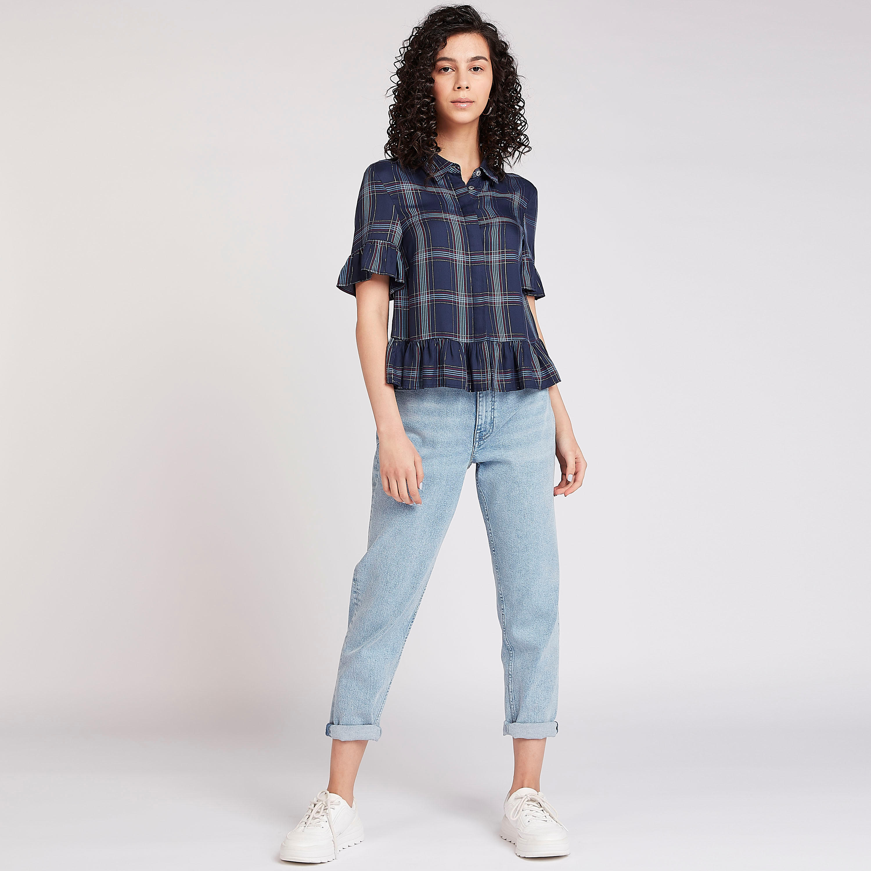 Lee Cooper Checked Top with Short Sleeves-women-clothing-shirtsandblouses-blouses-image-2