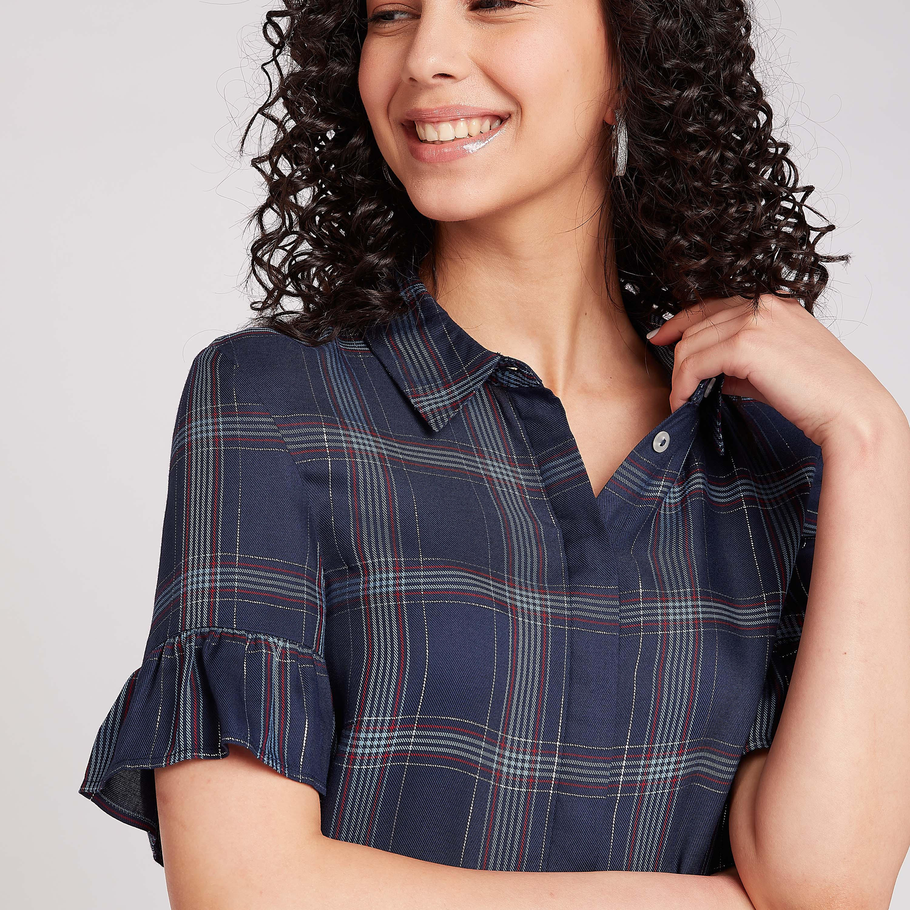 Lee Cooper Checked Top with Short Sleeves-women-clothing-shirtsandblouses-blouses-image-3