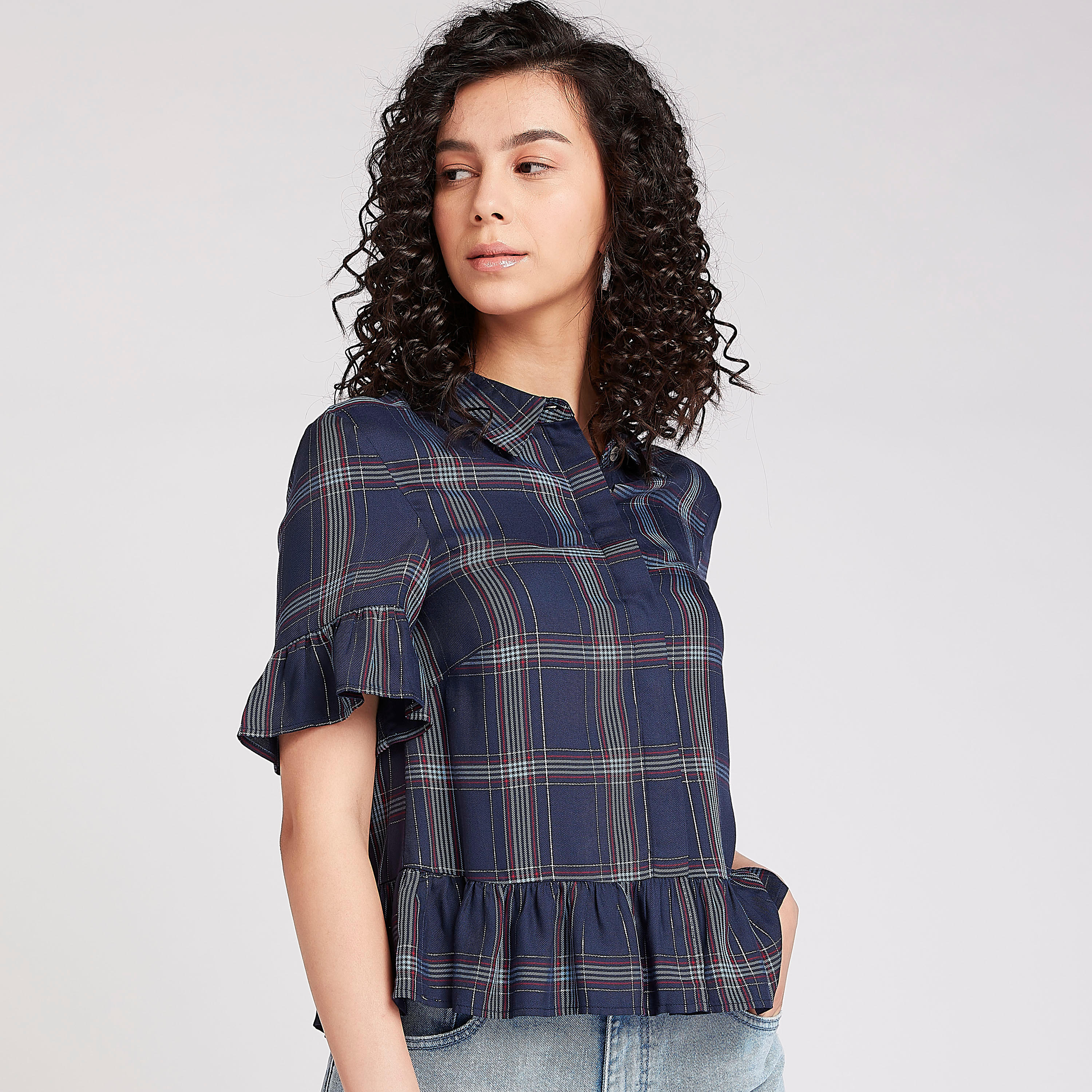 Lee Cooper Checked Top with Short Sleeves-women-clothing-shirtsandblouses-blouses-image-6