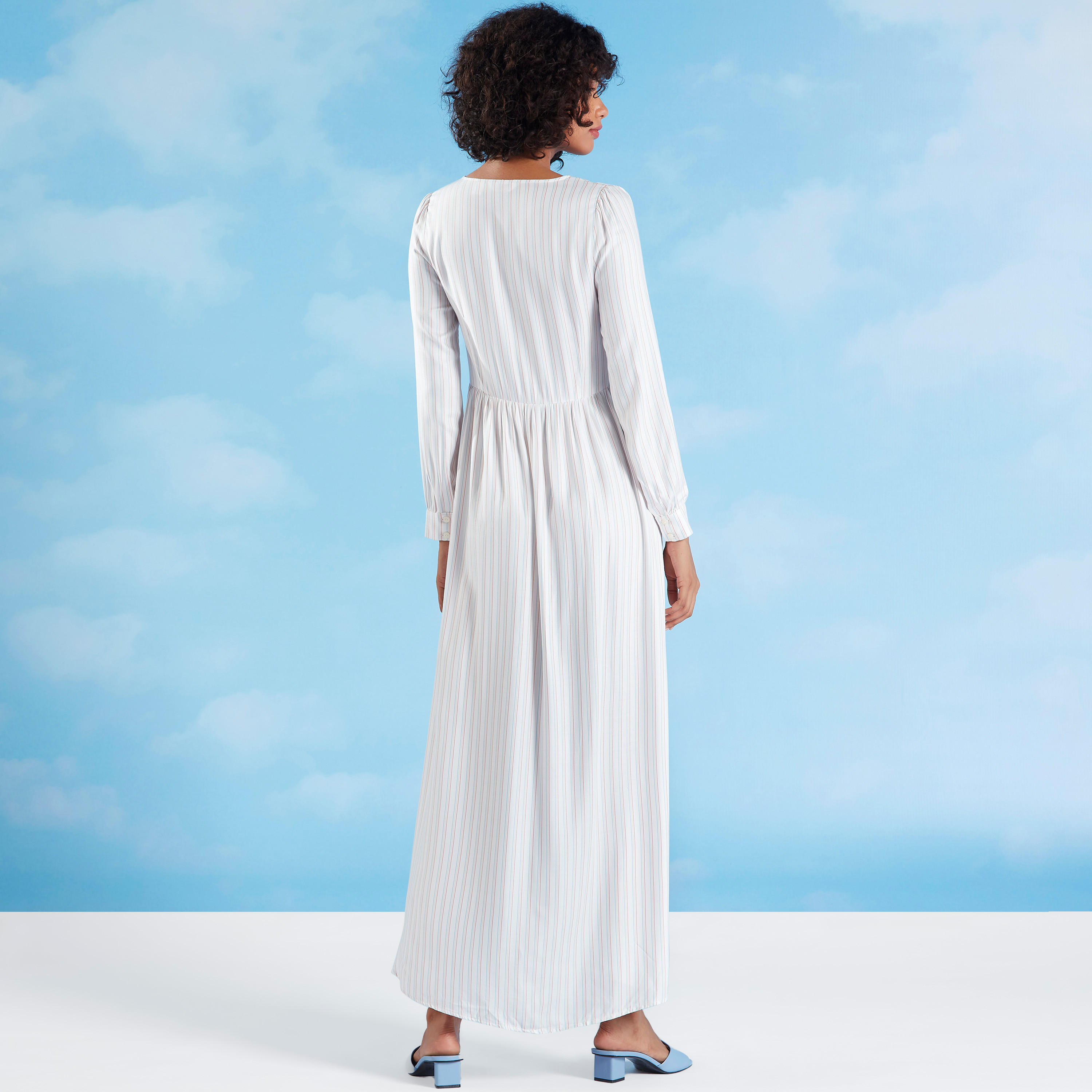 فستان إيه لاين طويل مخطط بأكمام طويلة و أربطة من لي كوبر-women-clothing-dresses-image-5