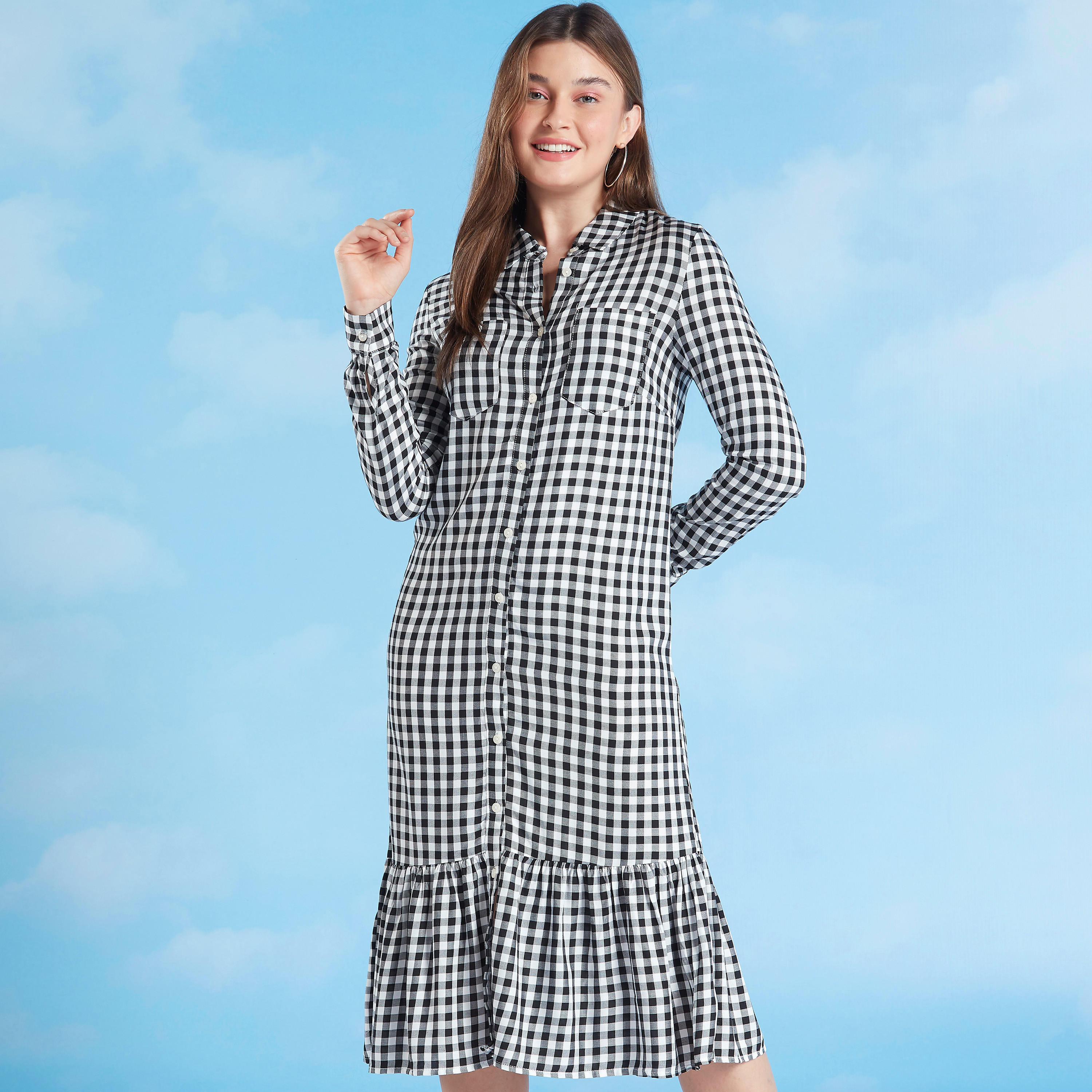 فستان قميص ميدي كاوهات بأكمام طويلة وجيب على الصدر من لي كوبر-women-clothing-dresses-image-1