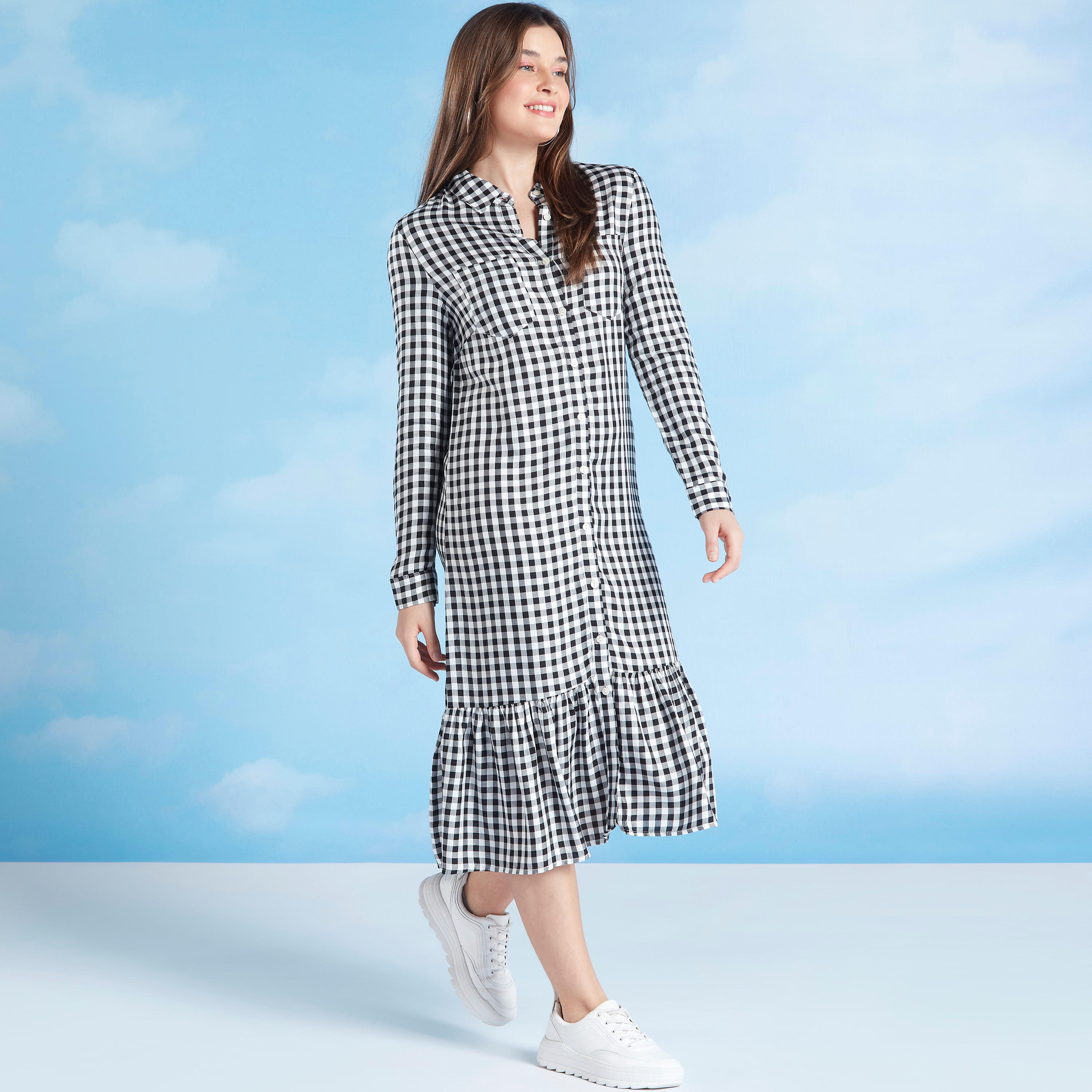 فستان قميص ميدي كاوهات بأكمام طويلة وجيب على الصدر من لي كوبر-women-clothing-dresses-image-2