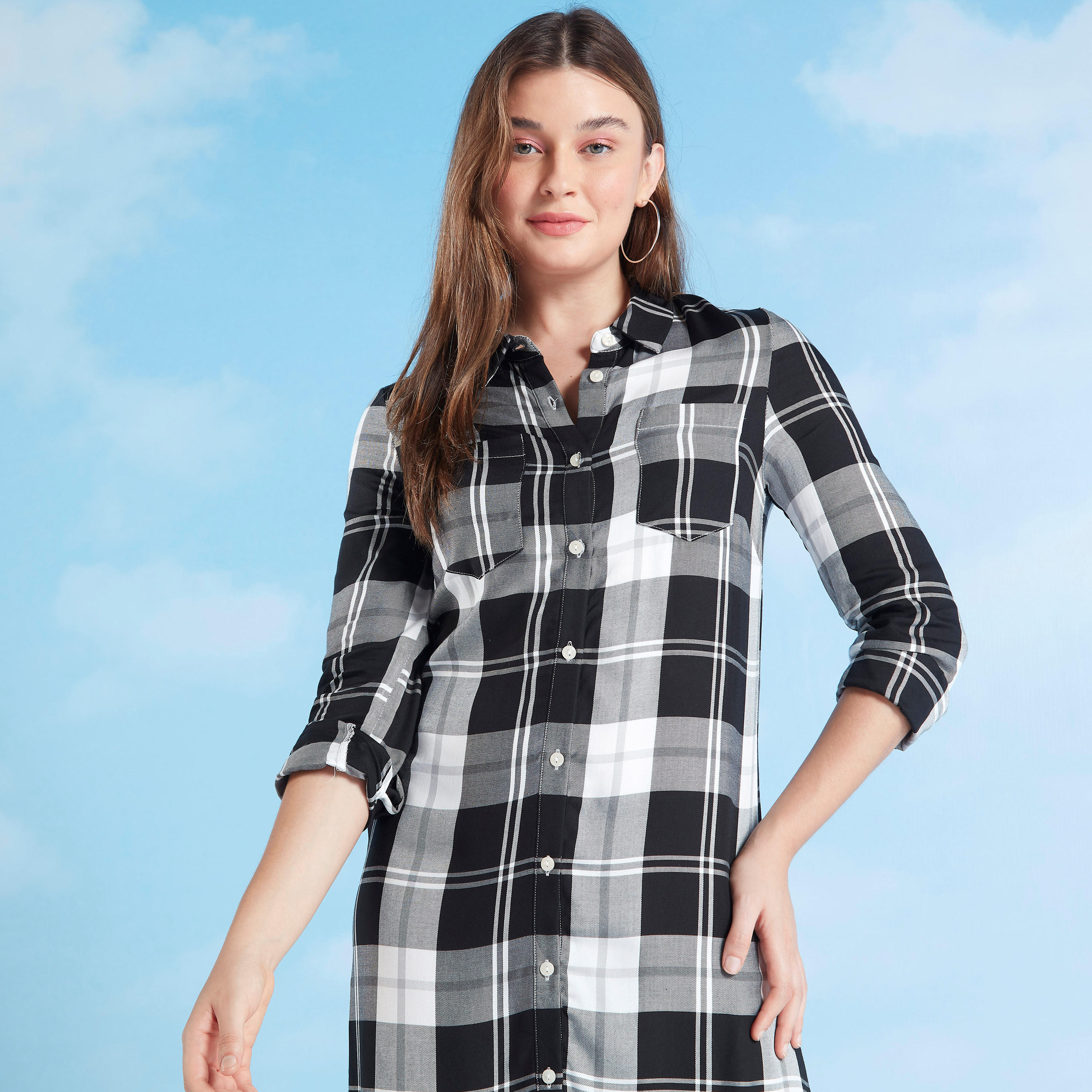 فستان قميص ميدي كاوهات بأكمام طويلة وجيب على الصدر من لي كوبر-women-clothing-dresses-image-2