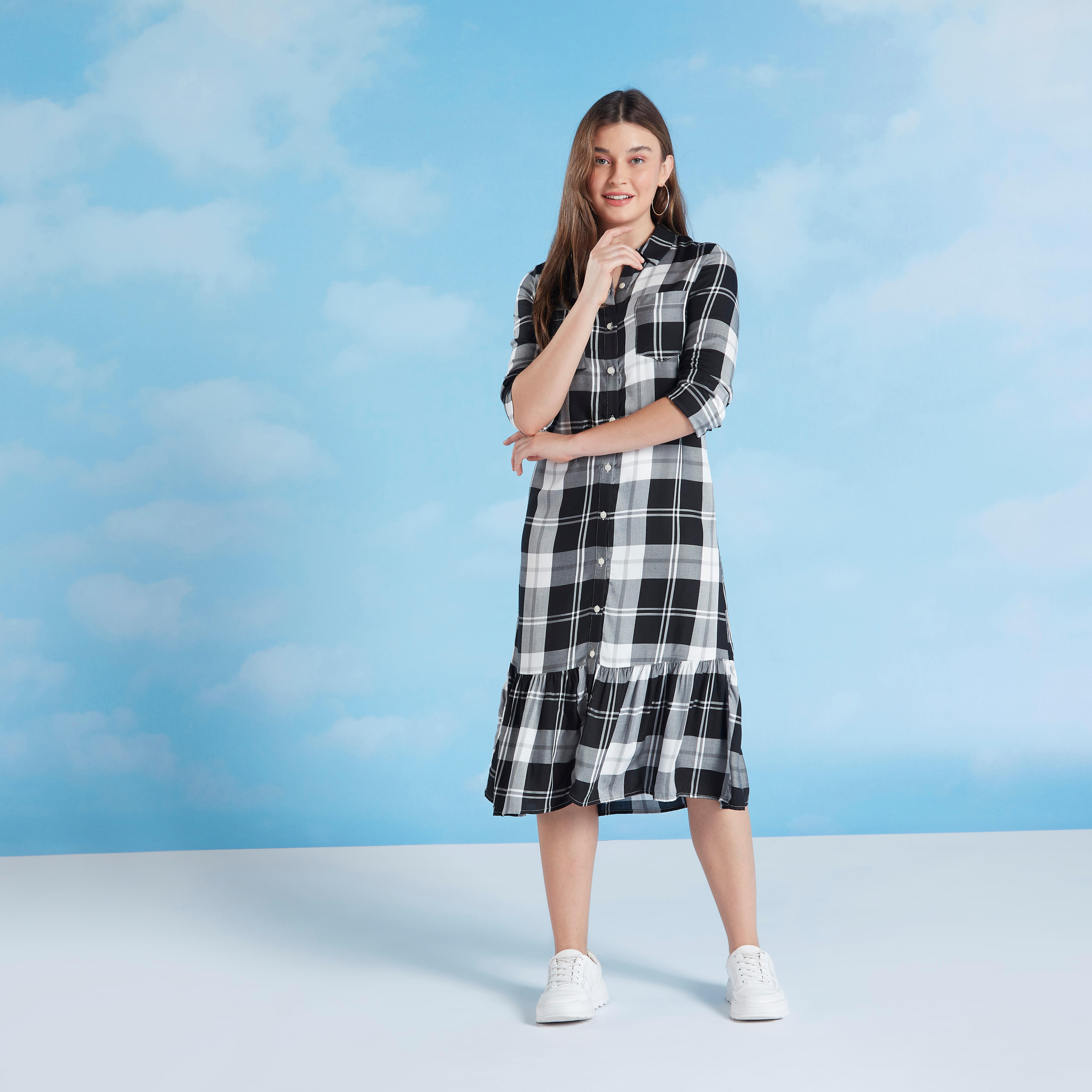 فستان قميص ميدي كاوهات بأكمام طويلة وجيب على الصدر من لي كوبر-women-clothing-dresses-image-3