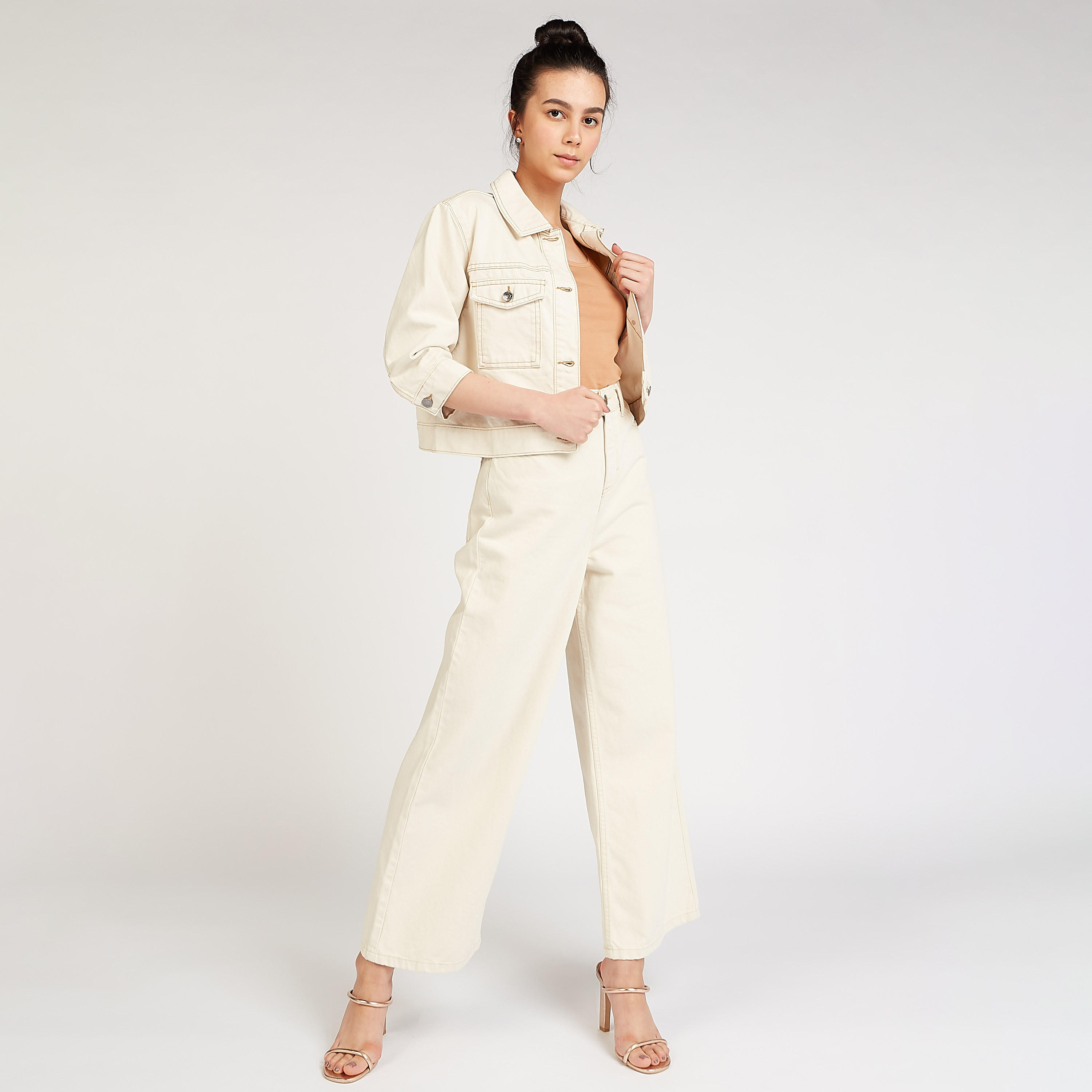 Lee Cooper Solid Full Length Denim Jeans with Button Closure and Wide Leg-women-clothing-bottoms-jeans-image-2