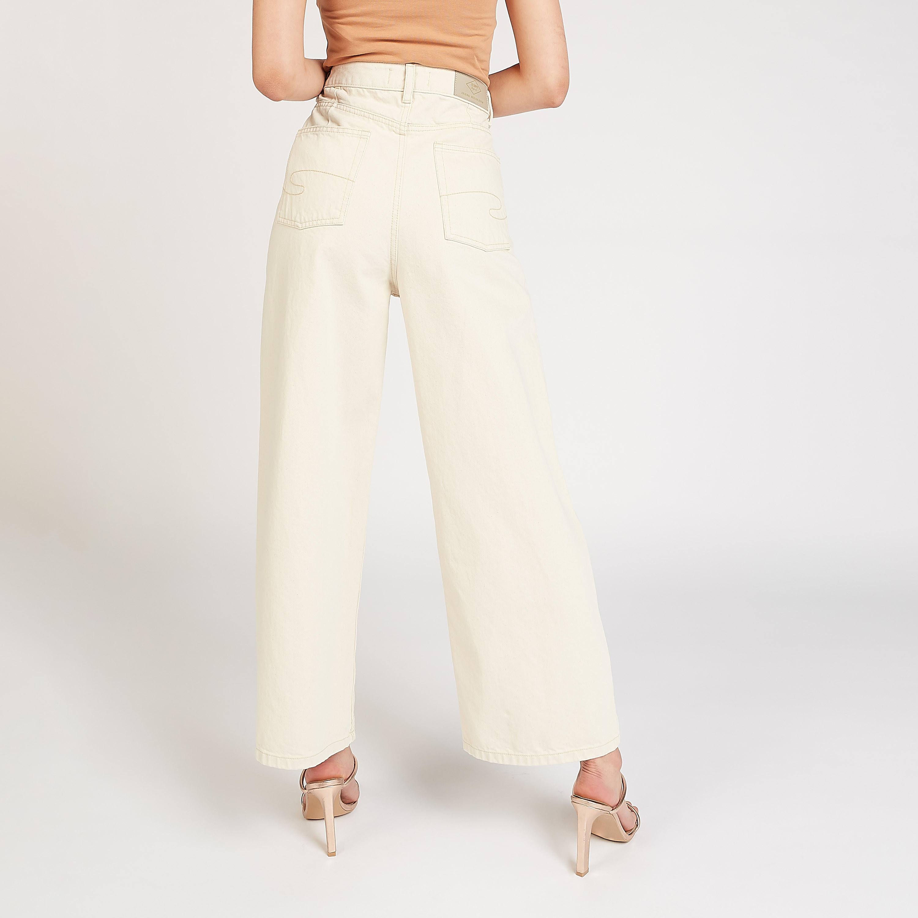 Lee Cooper Solid Full Length Denim Jeans with Button Closure and Wide Leg-women-clothing-bottoms-jeans-image-4