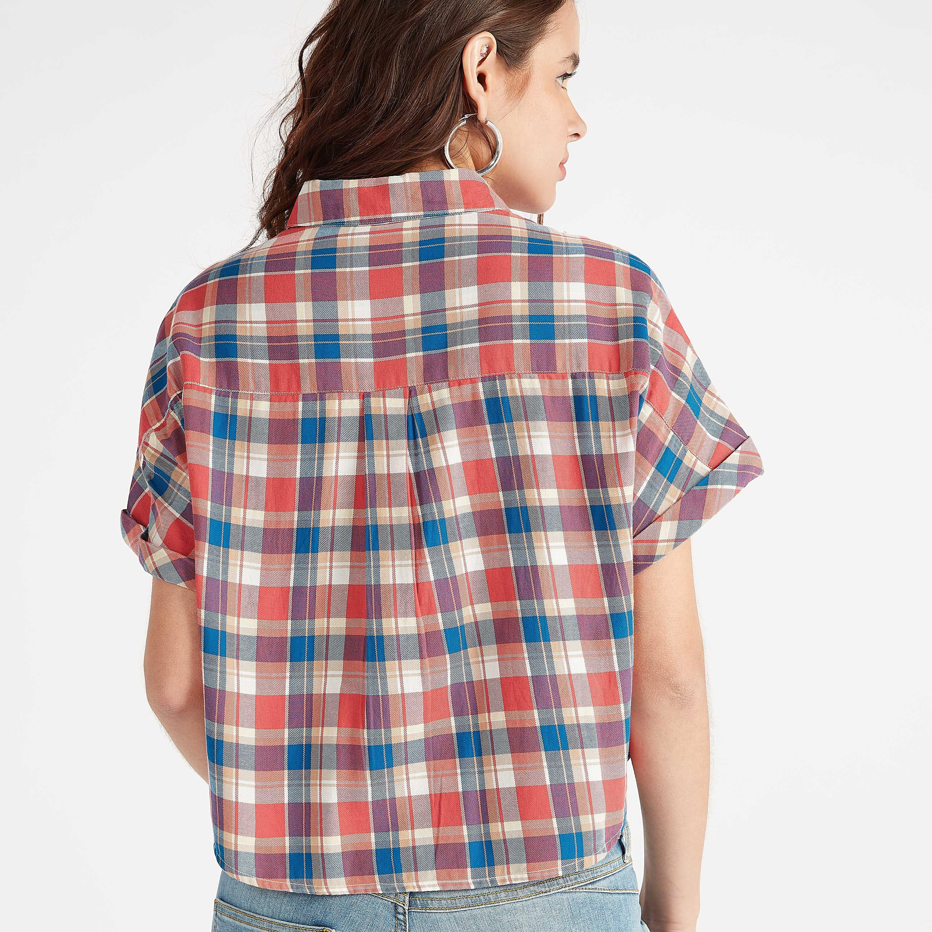 Sustainable Checked Shirt with Collar and Short Sleeves-women-clothing-shirtsandblouses-shirts-image-2