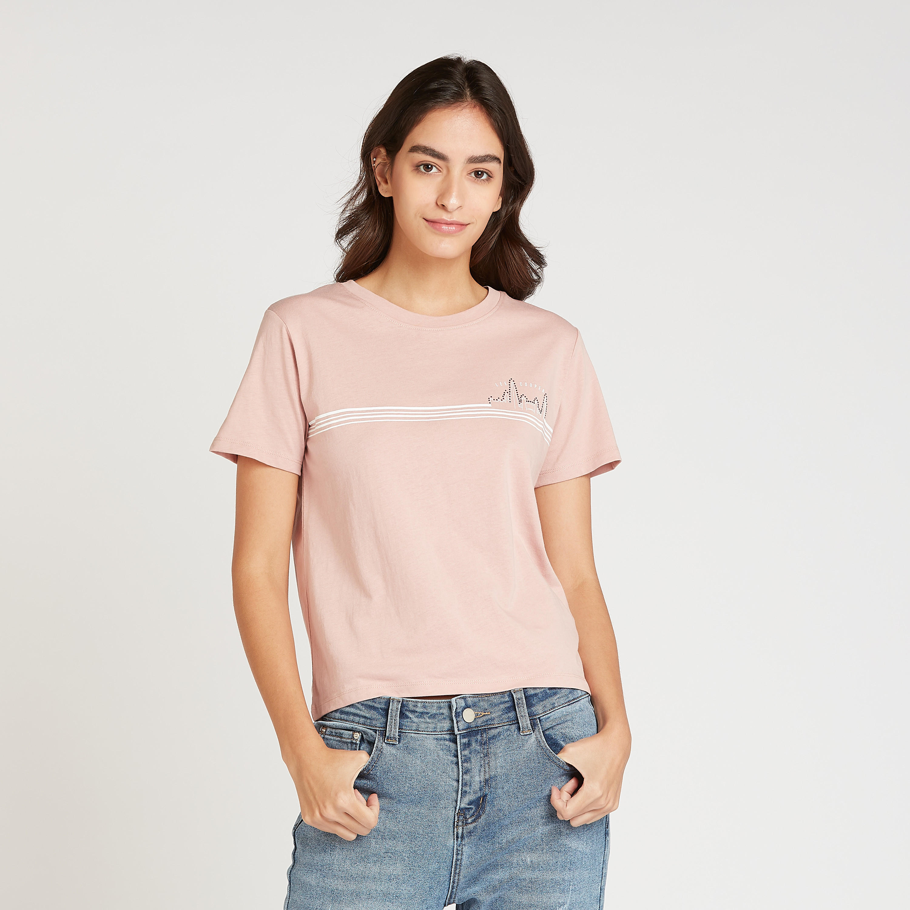 Lee Cooper Graphic Print T-shirt with Crew Neck and Short Sleeves-women-clothing-tshirts-image-1