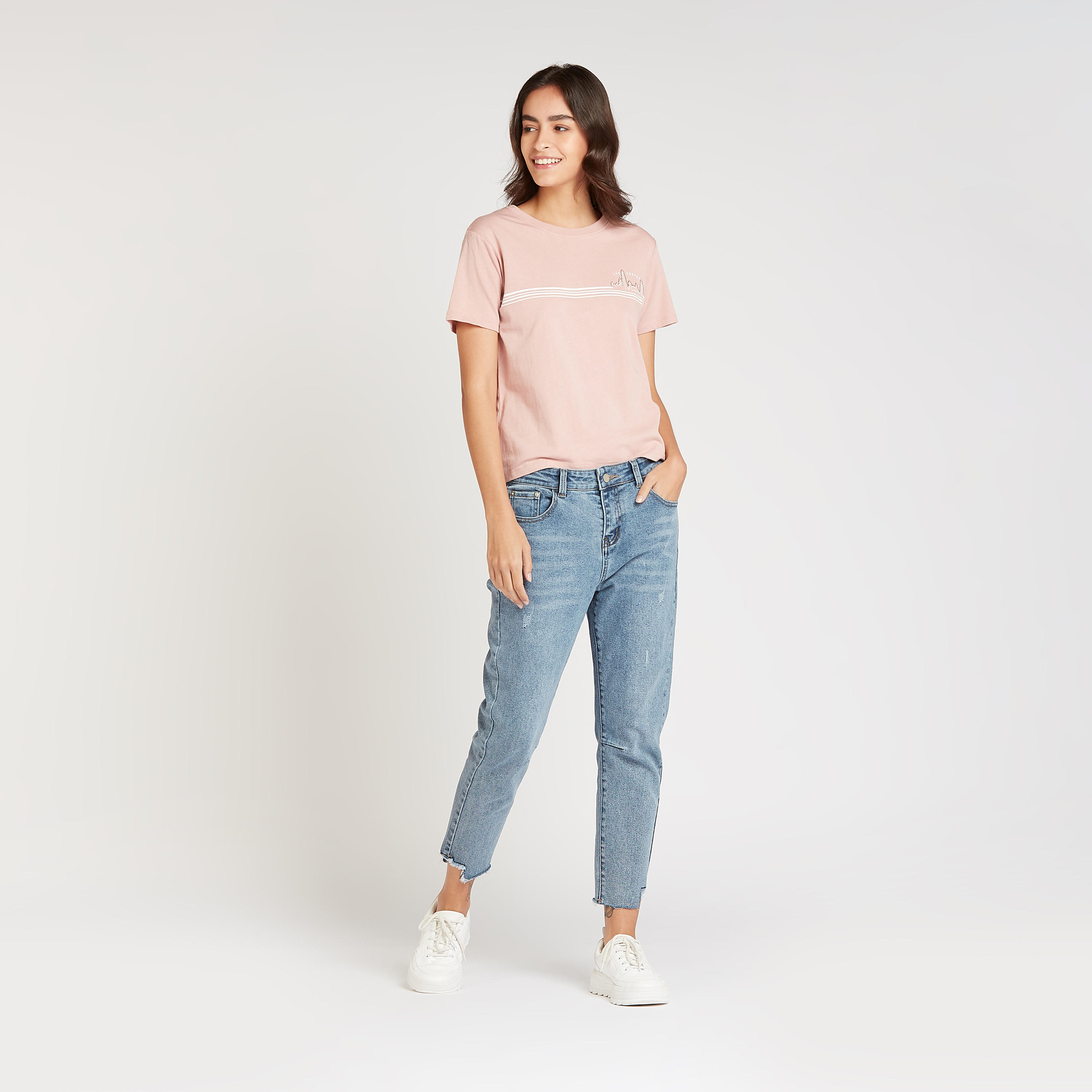 Lee Cooper Graphic Print T-shirt with Crew Neck and Short Sleeves-women-clothing-tshirts-image-2