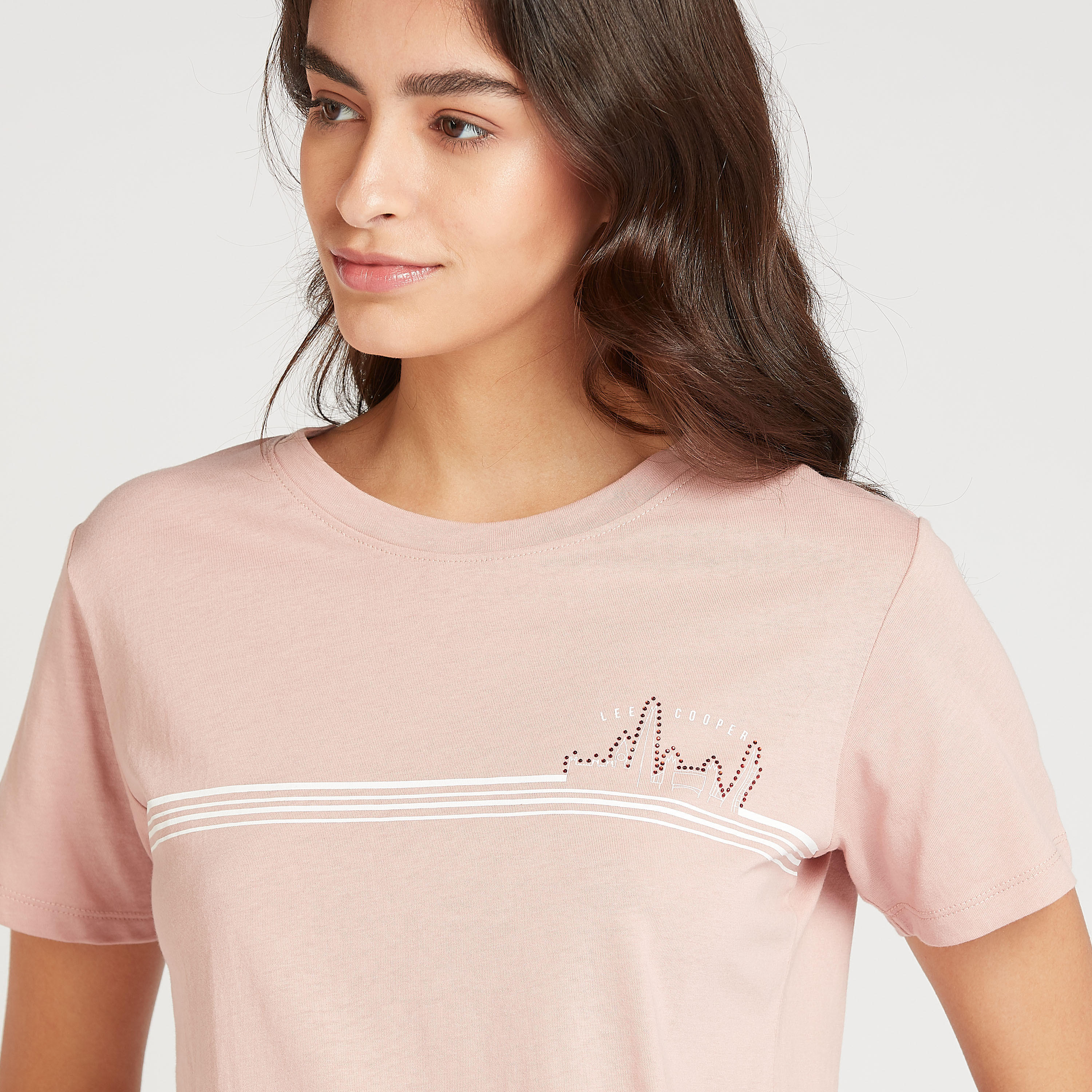 Lee Cooper Graphic Print T-shirt with Crew Neck and Short Sleeves-women-clothing-tshirts-image-3
