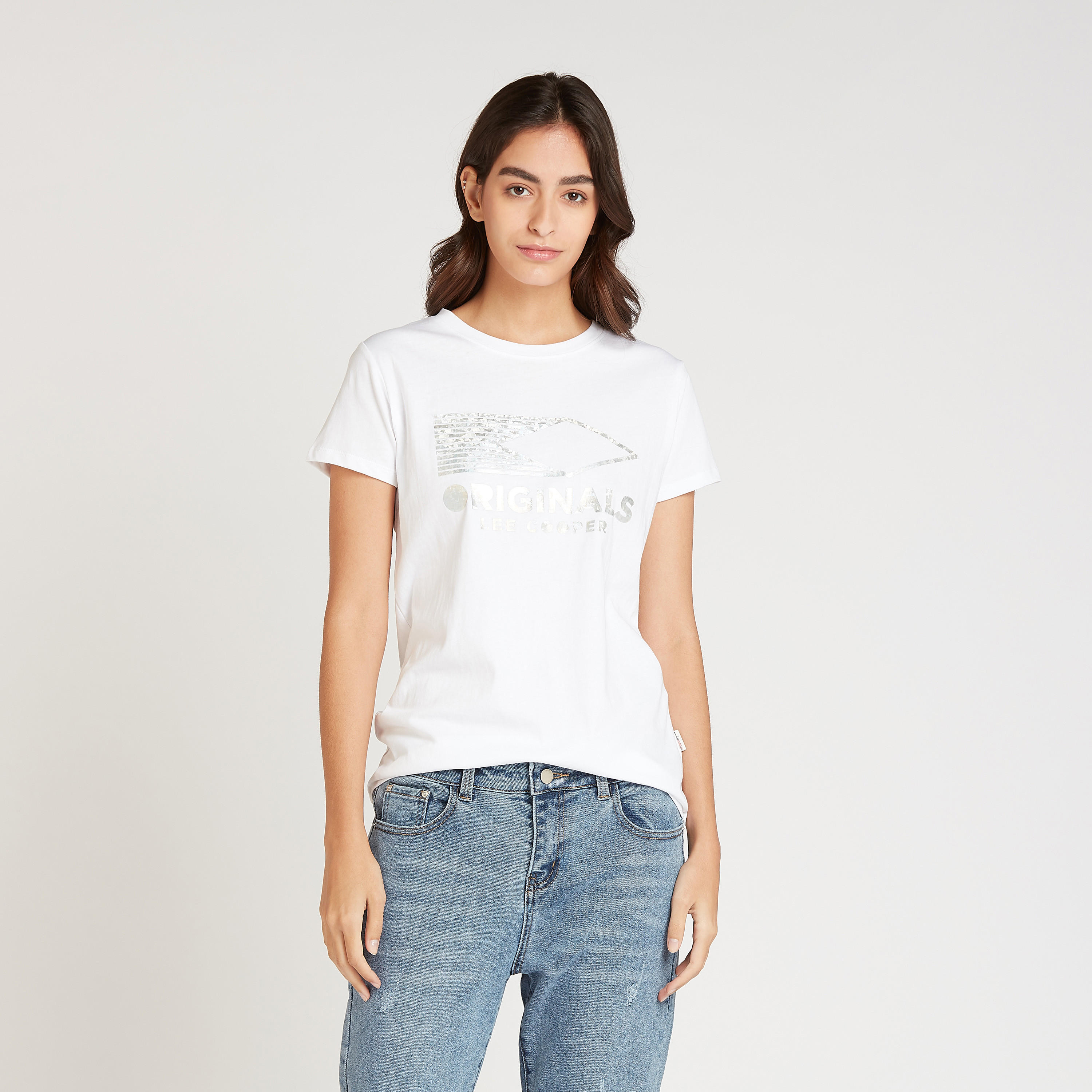 Lee Cooper Graphic Print T-shirt with Crew Neck and Short Sleeves-women-clothing-tshirts-image-1