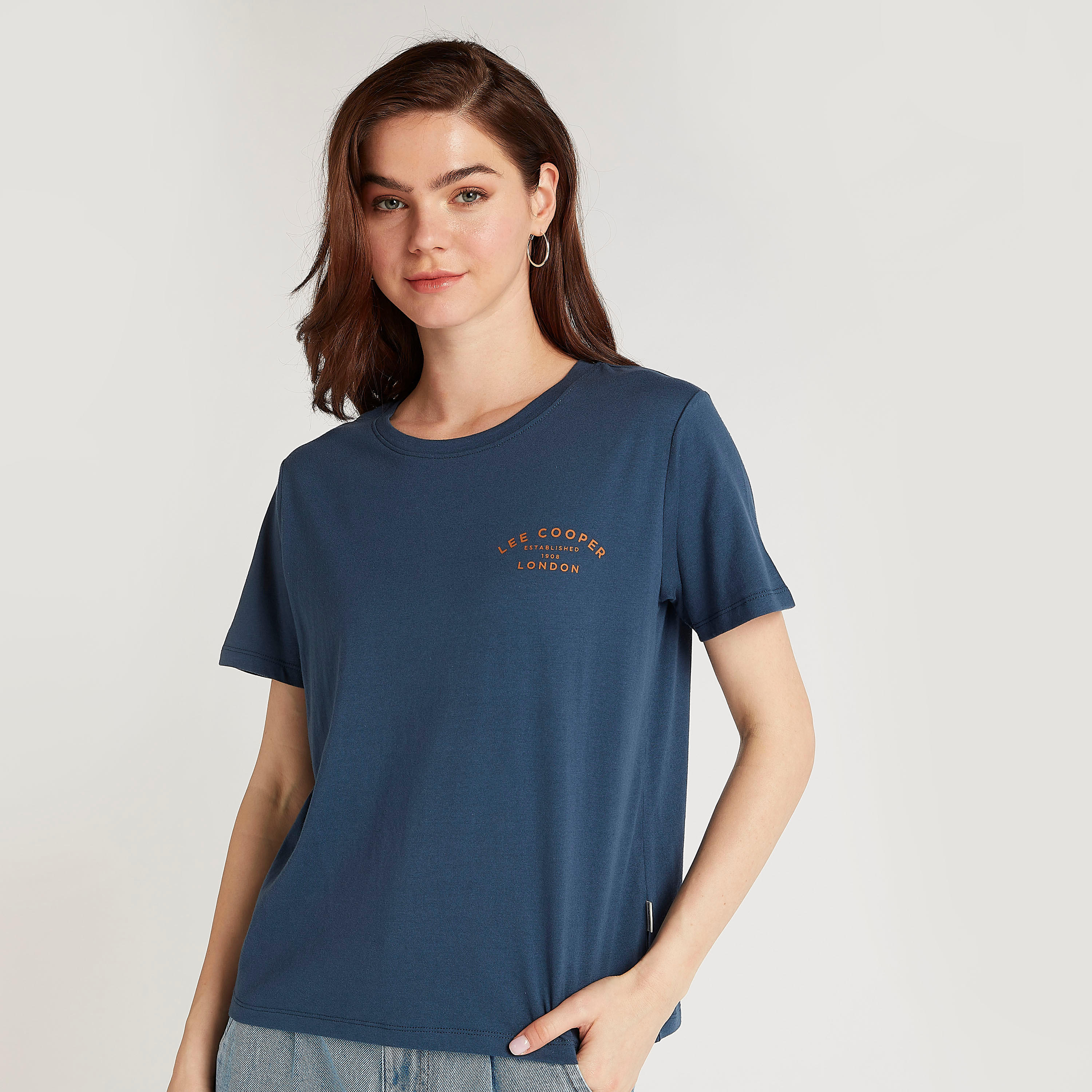 Lee Cooper Print Crew-Neck T-shirt with Short Sleeves-women-clothing-tshirts-image-1