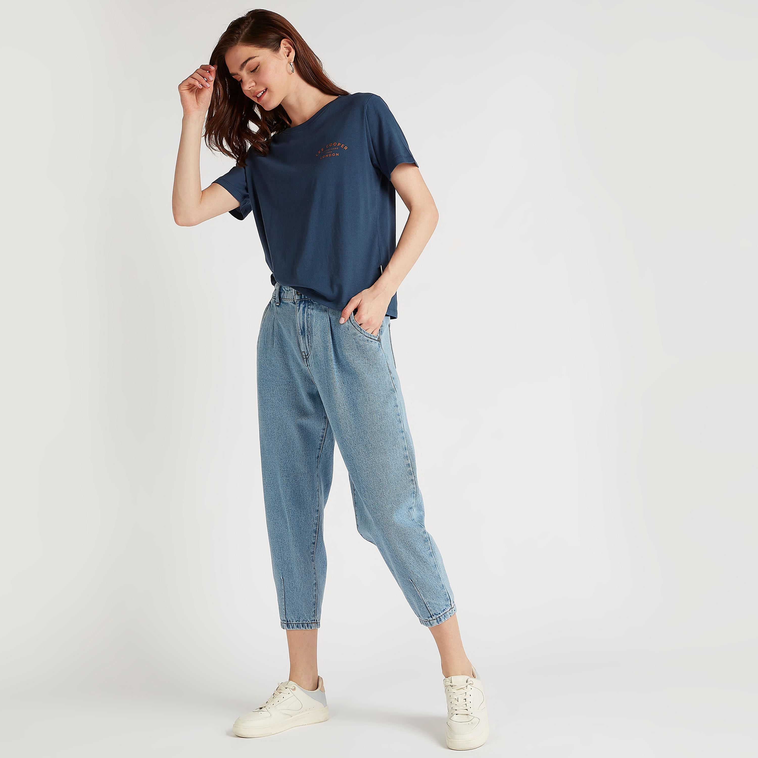 Lee Cooper Print Crew-Neck T-shirt with Short Sleeves-women-clothing-tshirts-image-2