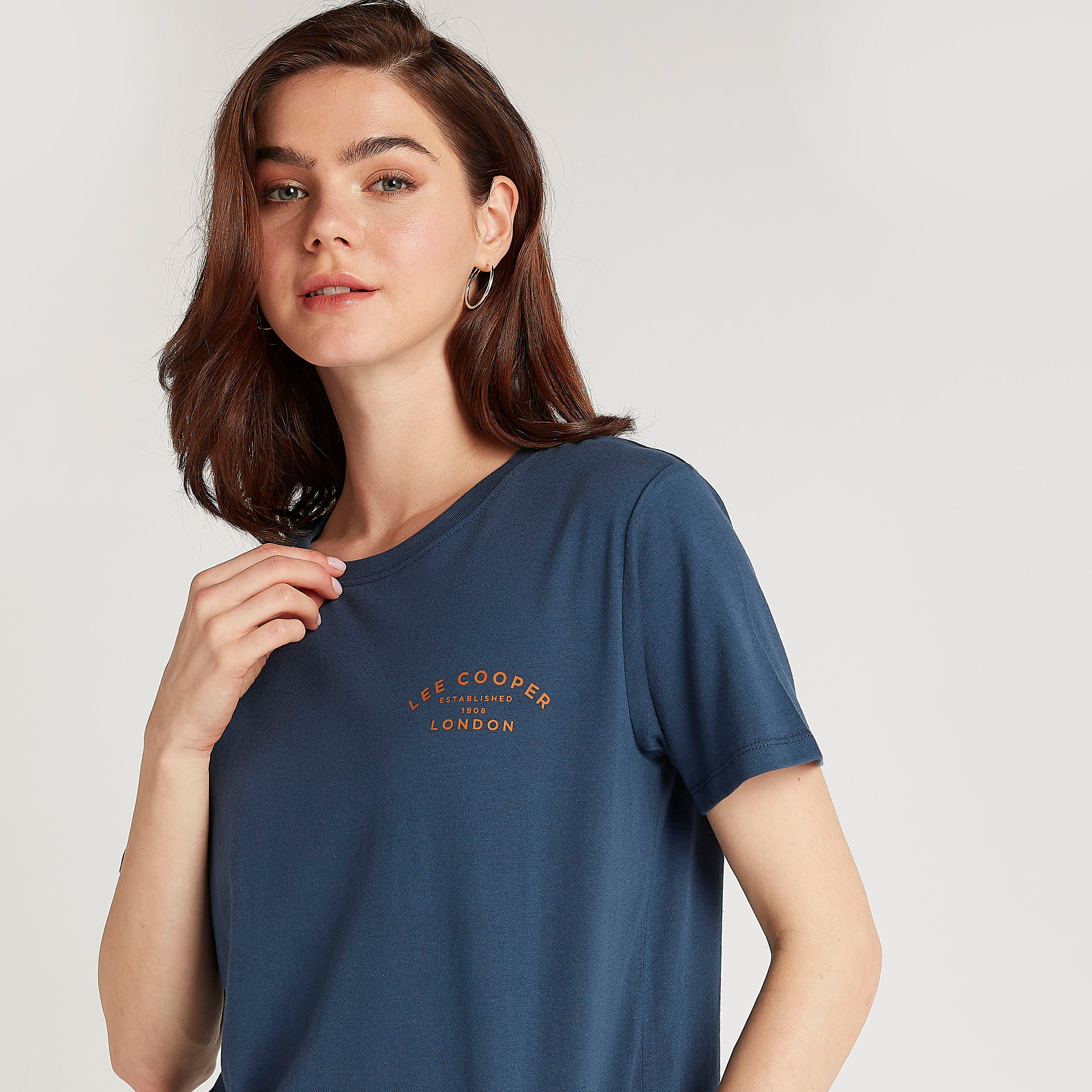 Lee Cooper Print Crew-Neck T-shirt with Short Sleeves-women-clothing-tshirts-image-3