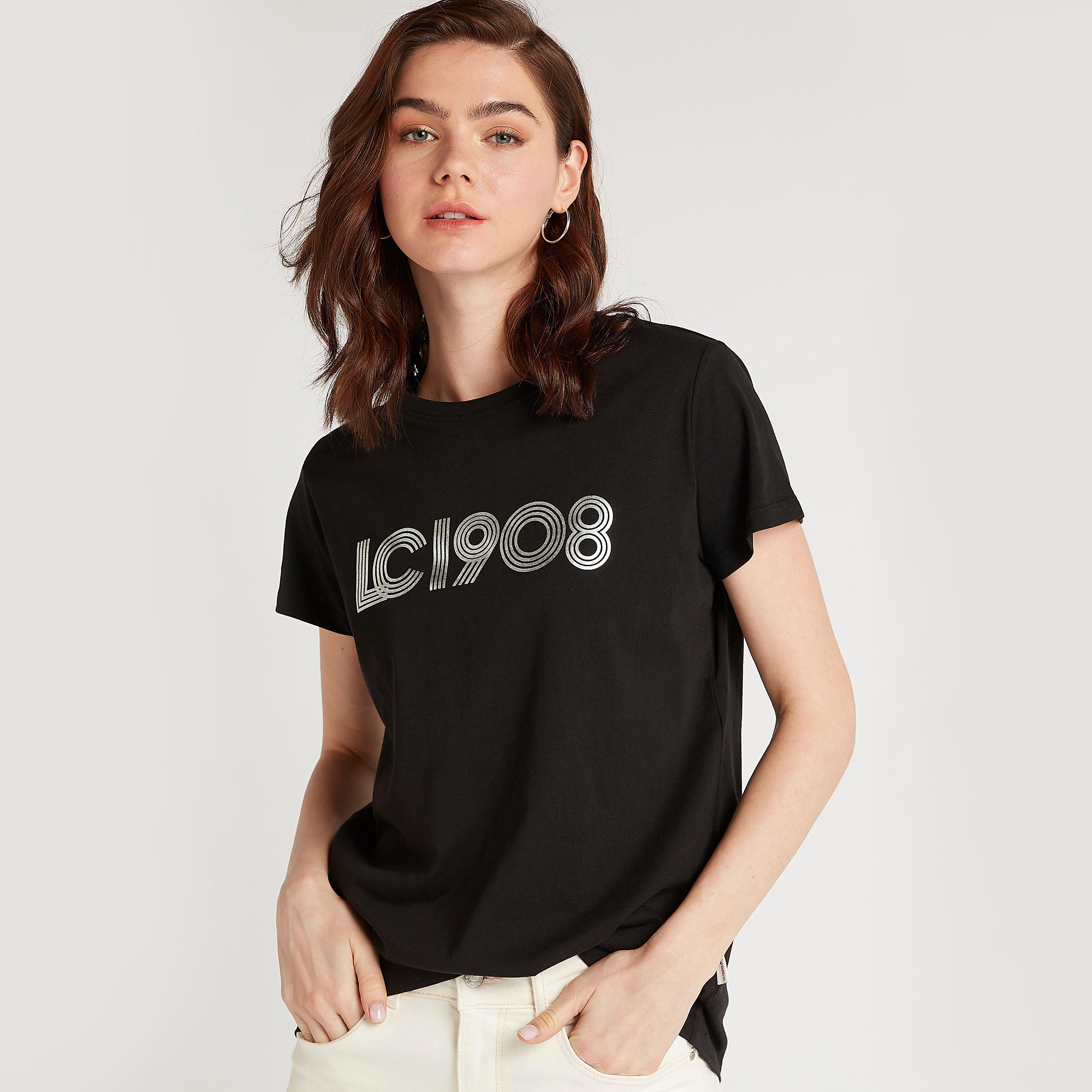 Lee Cooper Printed Crew Neck T-shirt with Short Sleeves-women-clothing-tshirts-image-1