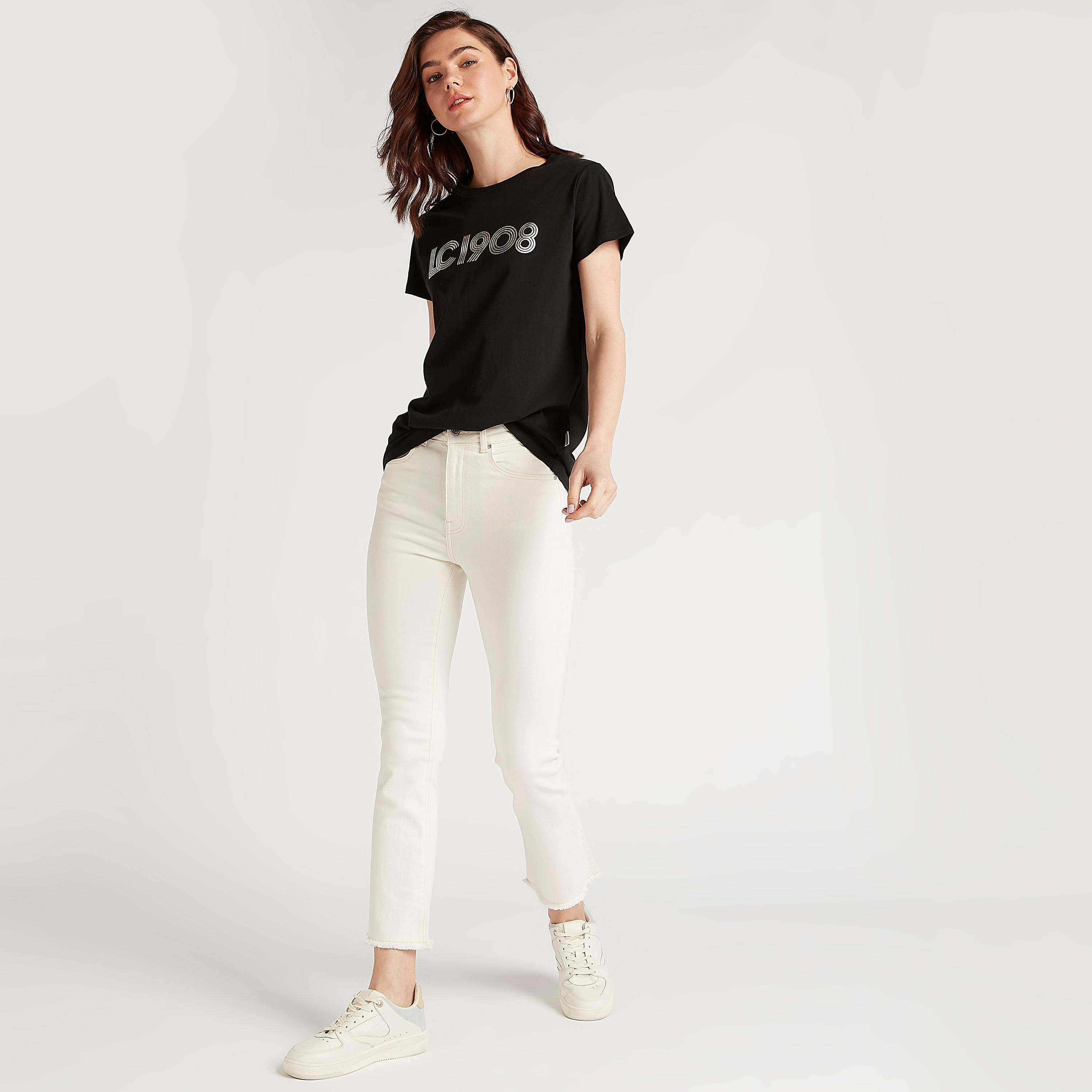 Lee Cooper Printed Crew Neck T-shirt with Short Sleeves-women-clothing-tshirts-image-2