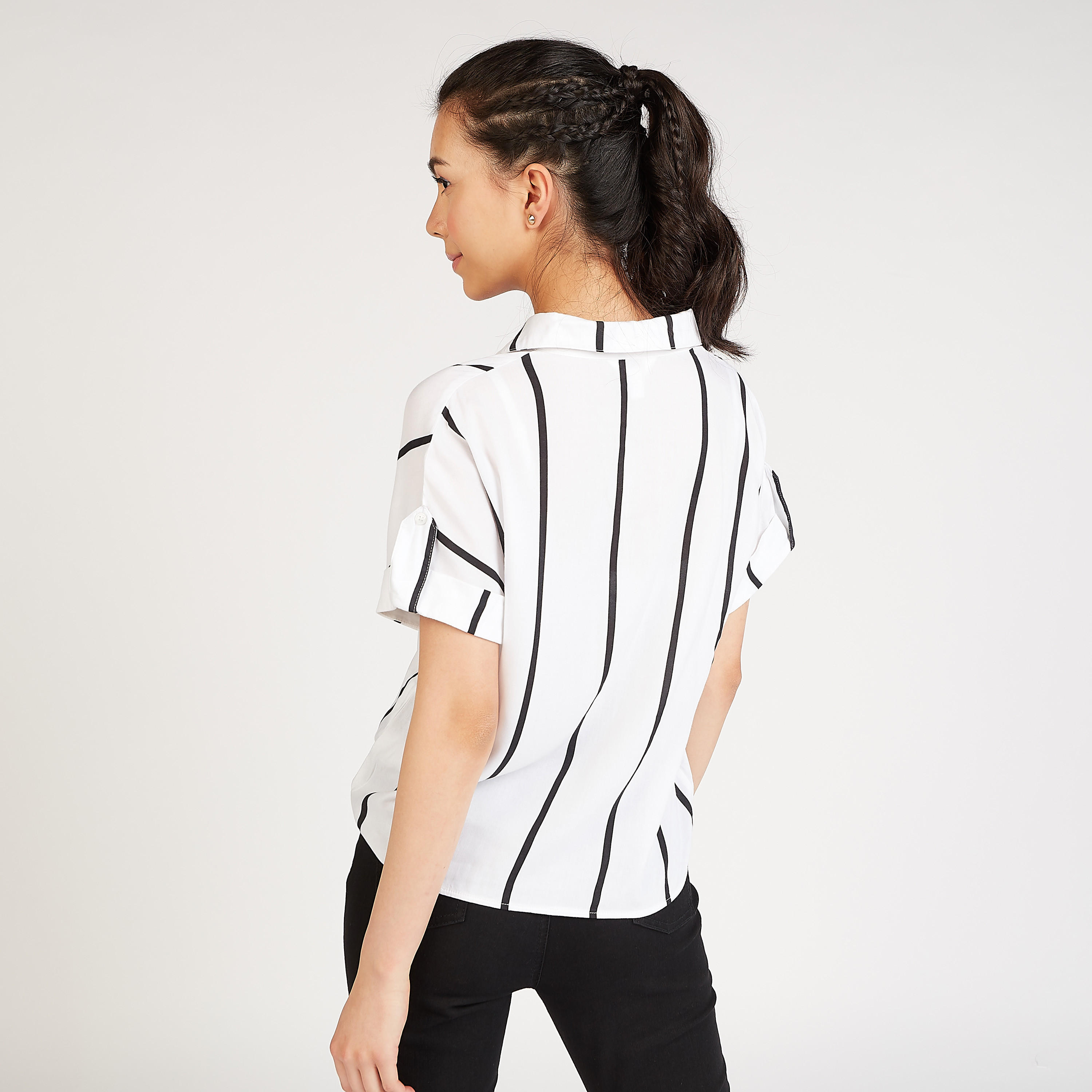 قميص مخطط مستدام بأكمام قصيرة و أربطة من لي كوبر-women-clothing-shirtsandblouses-shirts-image-4
