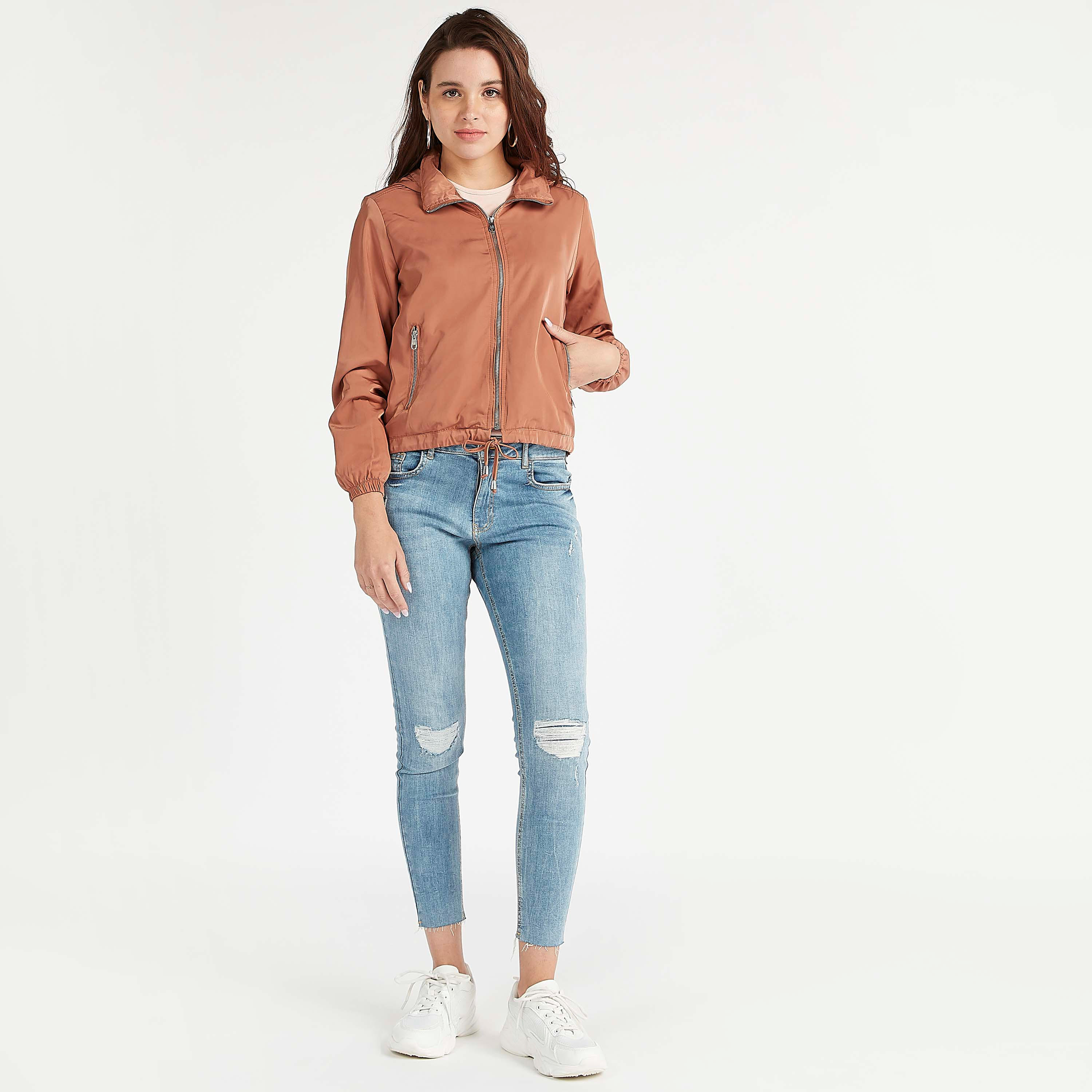 Lee Cooper Solid Zip Through Bomber Jacket with Long Sleeves and Hood-women-winterwear-coatsandjackets-jackets-image-13