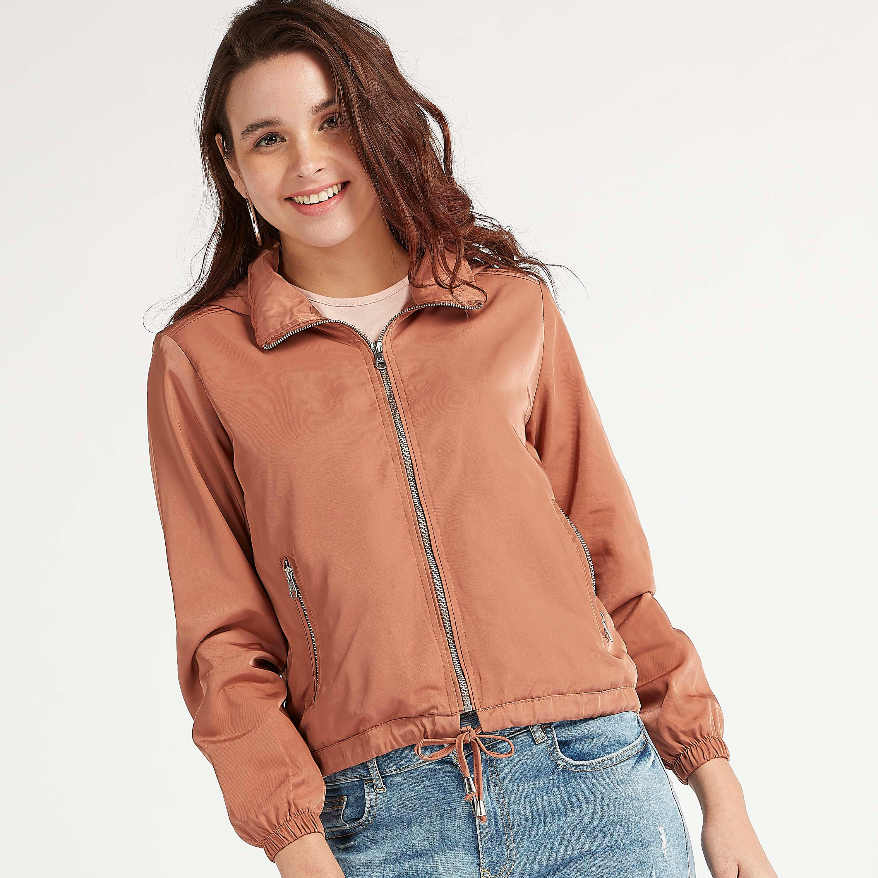 Lee Cooper Solid Zip Through Bomber Jacket with Long Sleeves and Hood-women-winterwear-coatsandjackets-jackets-image-14