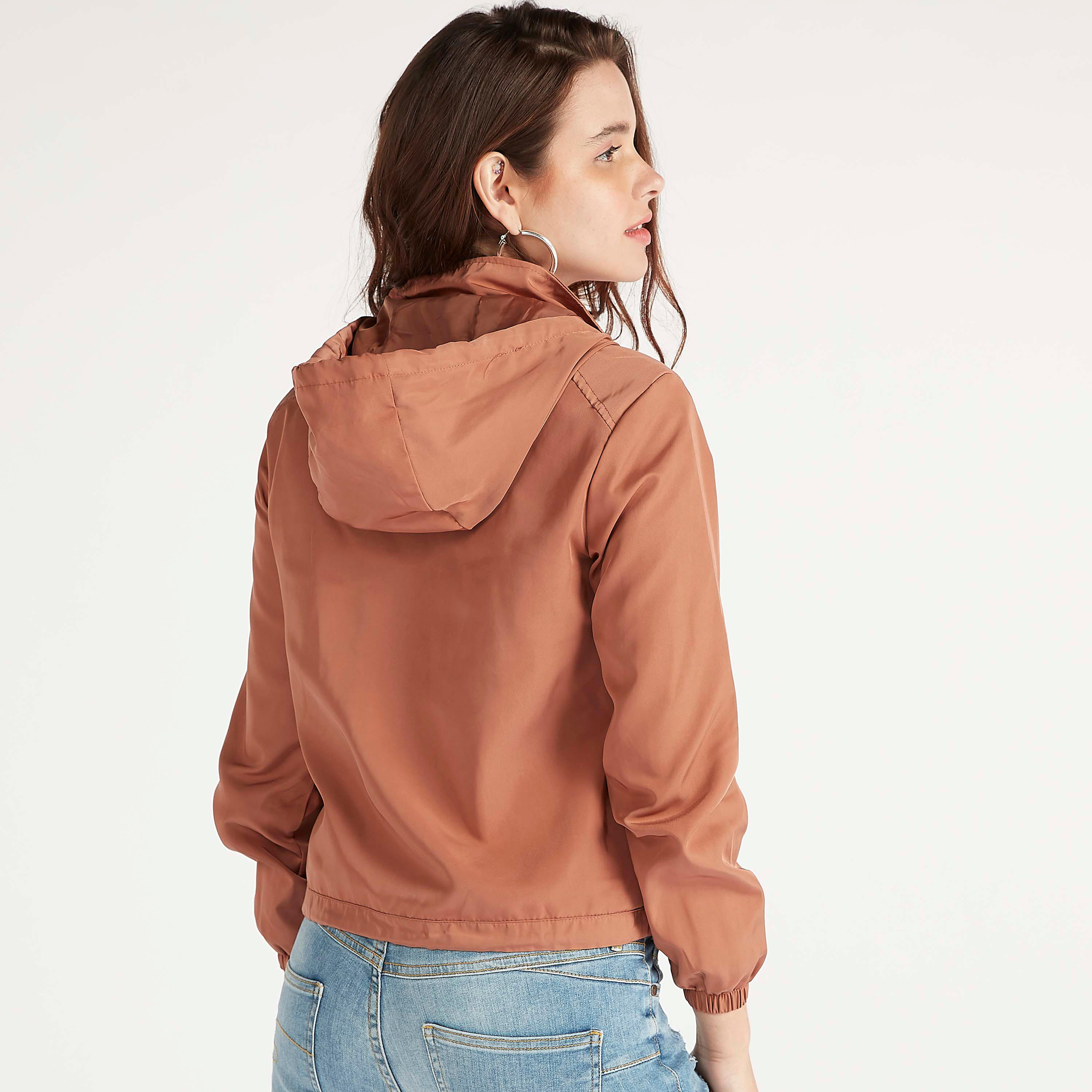 Lee Cooper Solid Zip Through Bomber Jacket with Long Sleeves and Hood-women-winterwear-coatsandjackets-jackets-image-15