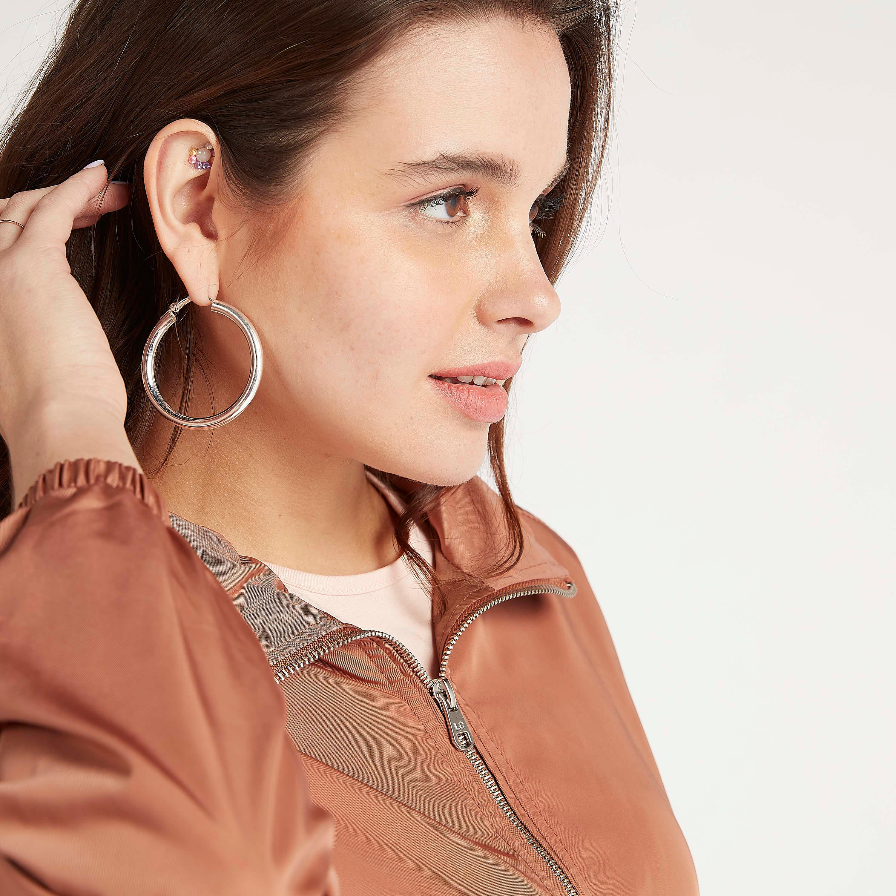 Lee Cooper Solid Zip Through Bomber Jacket with Long Sleeves and Hood-women-winterwear-coatsandjackets-jackets-image-16