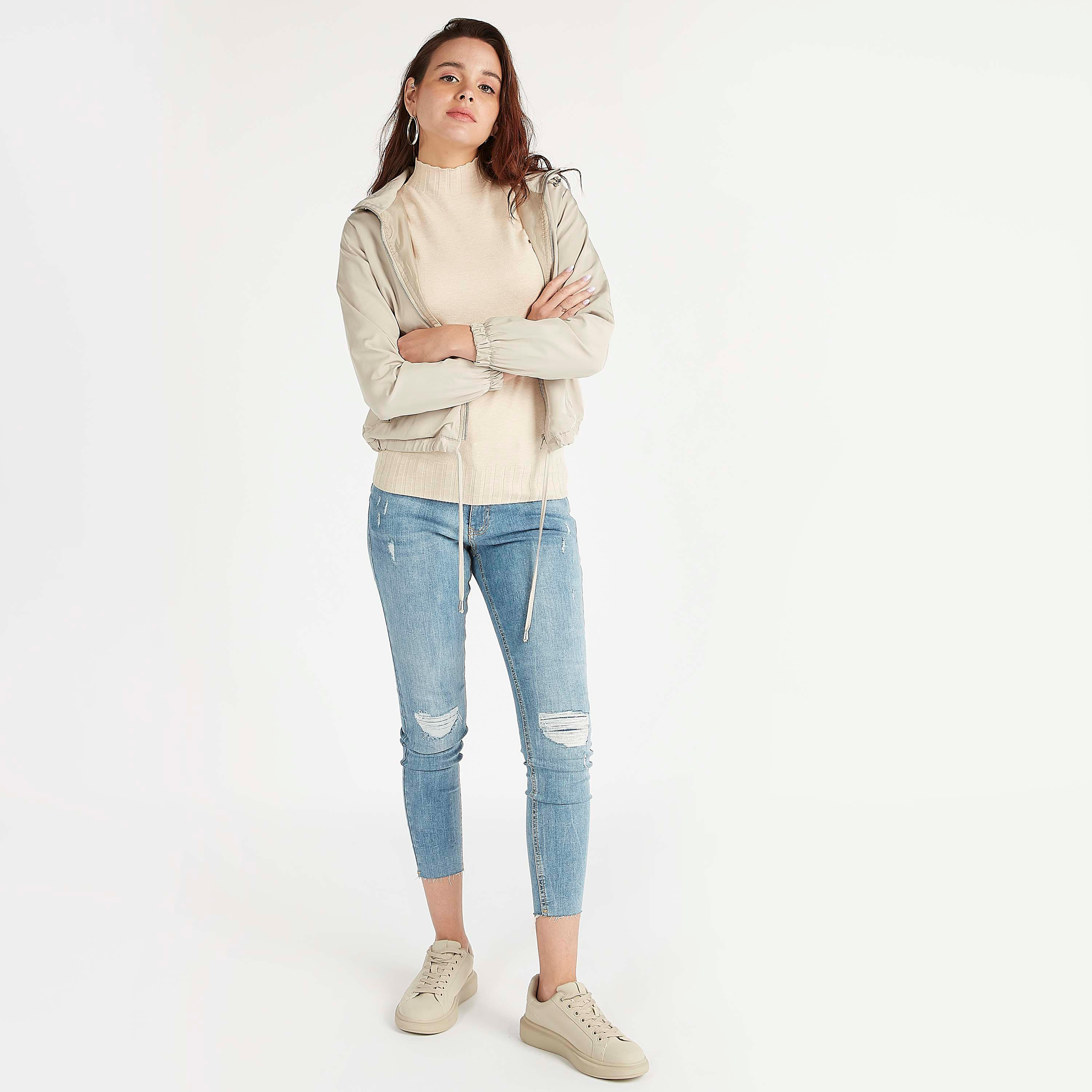 Lee Cooper Solid Zip Through Bomber Jacket with Long Sleeves and Hood-women-winterwear-coatsandjackets-jackets-image-8