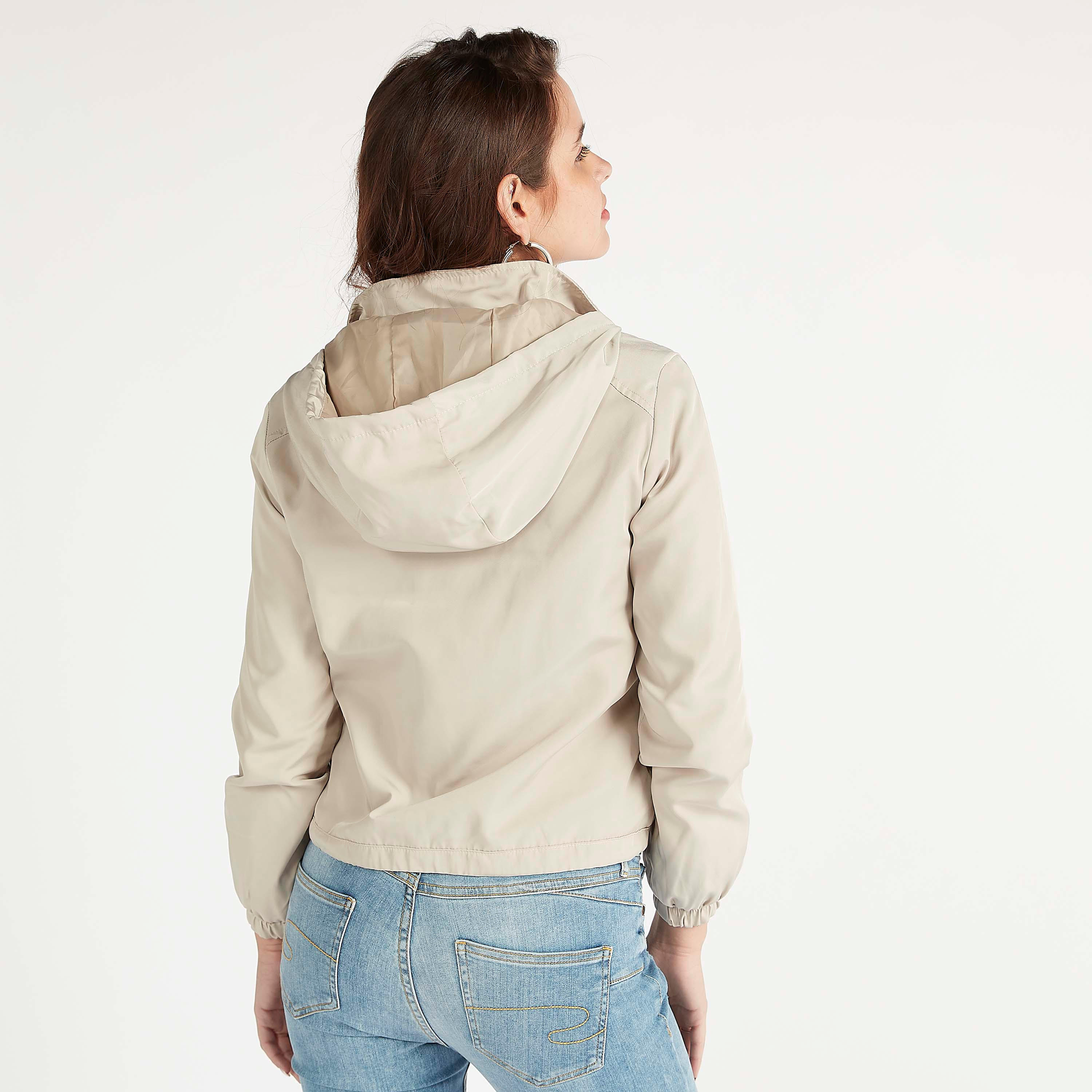 Lee Cooper Solid Zip Through Bomber Jacket with Long Sleeves and Hood-women-winterwear-coatsandjackets-jackets-image-10