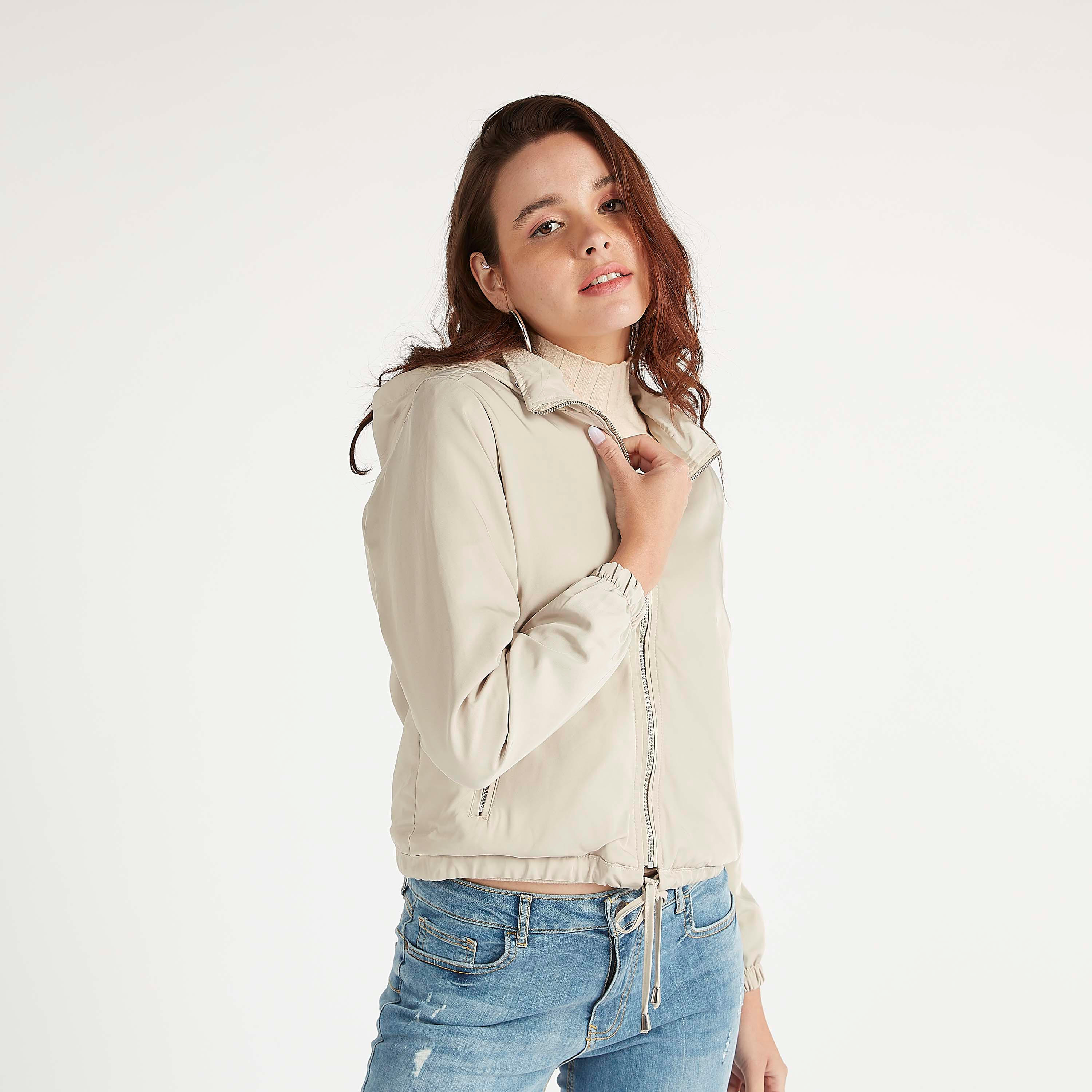 Lee Cooper Solid Zip Through Bomber Jacket with Long Sleeves and Hood-women-winterwear-coatsandjackets-jackets-image-11