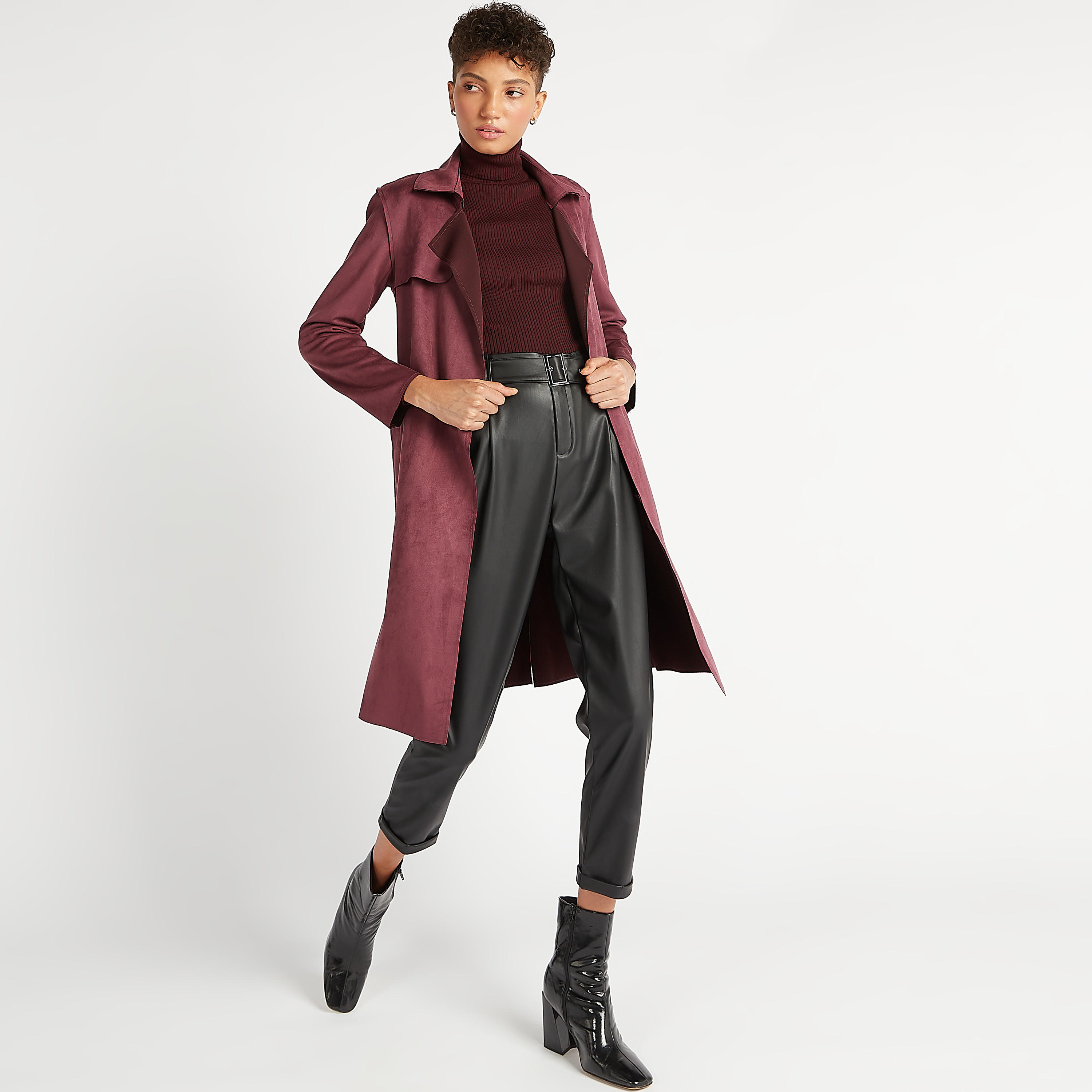 معطف مستدام سادة بياقة عادية وحزام من لي كوبر-women-clothing-coatsandjackets-coats-image-2