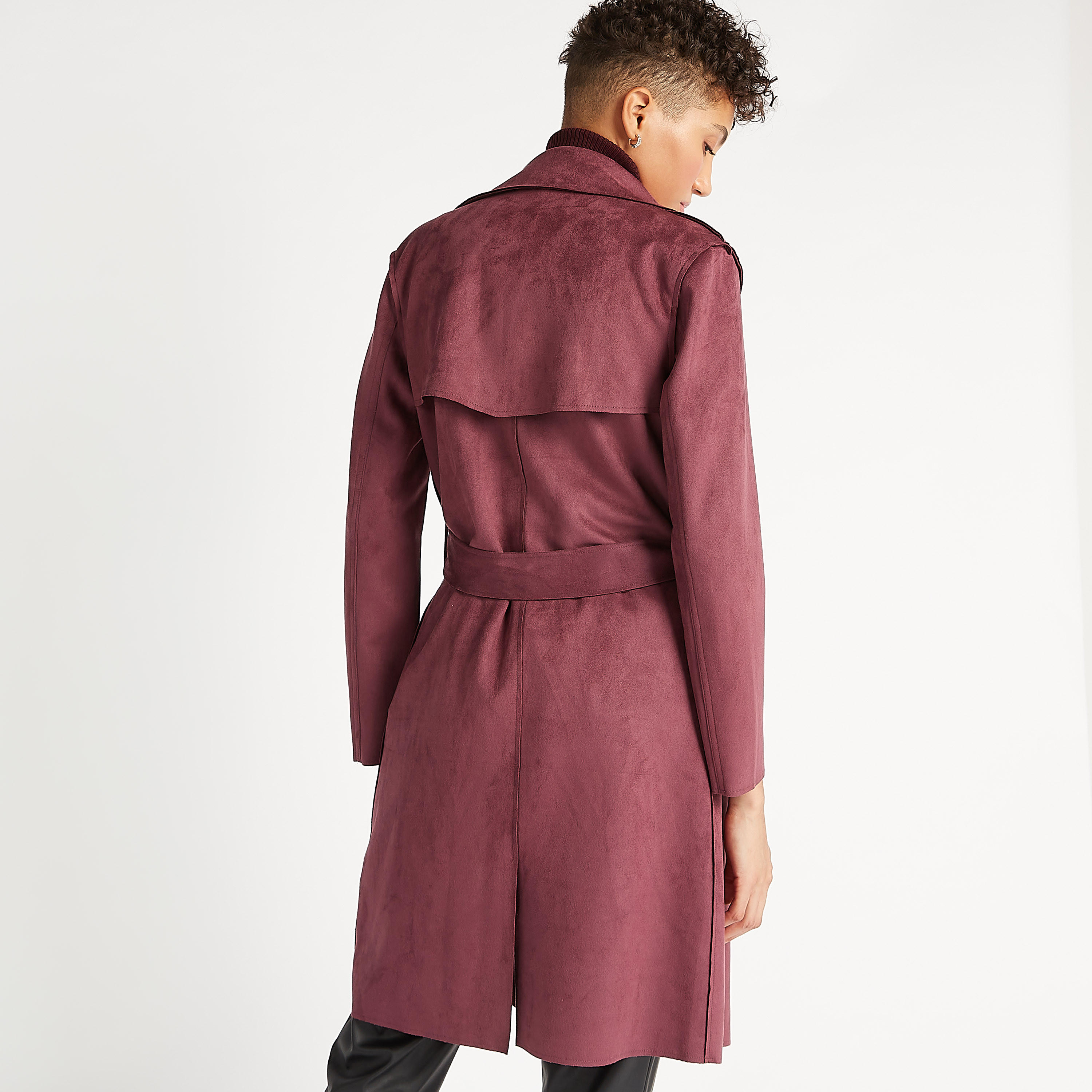 معطف مستدام سادة بياقة عادية وحزام من لي كوبر-women-clothing-coatsandjackets-coats-image-4